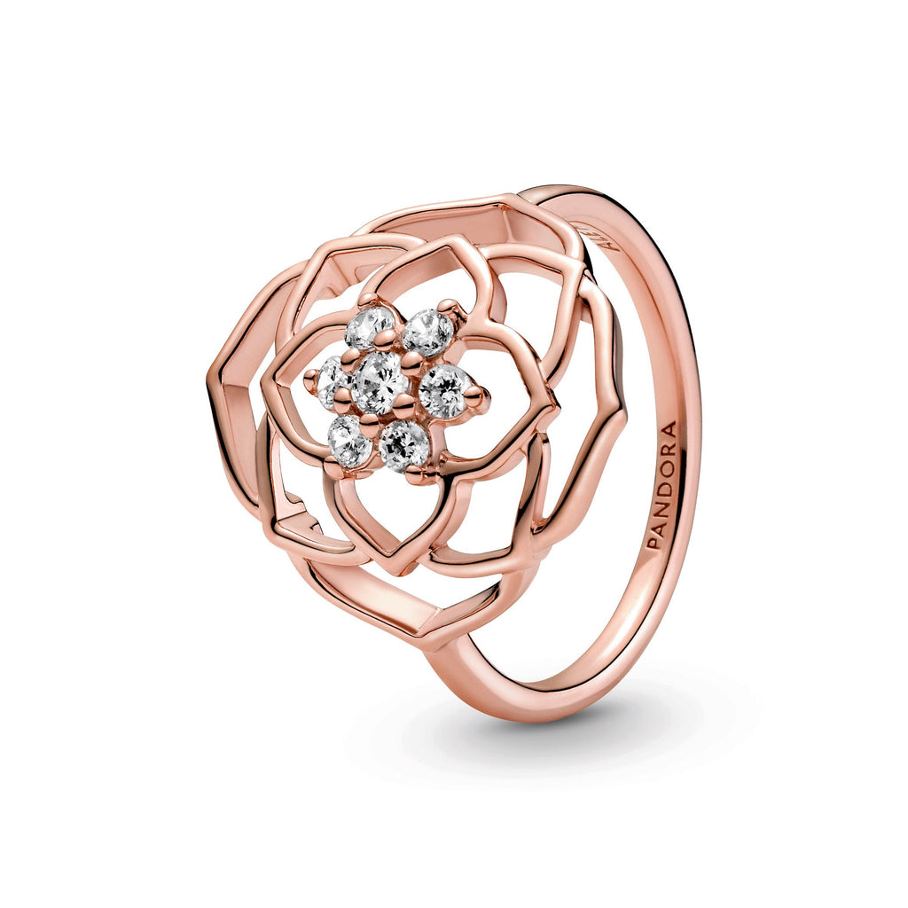 PANDORA Rose Petals Statement Ring 14K Rose Gold Plated Unique Metal Blend Floral Rings Jewelry Gift