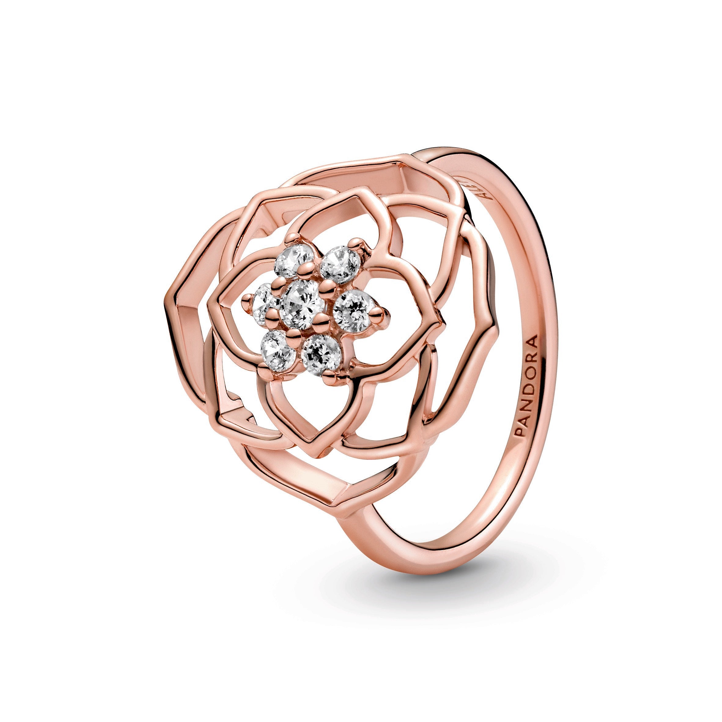 PANDORA Rose Petals Statement Ring 14K Rose Gold Plated Unique Metal Blend Floral Rings Jewelry Gift