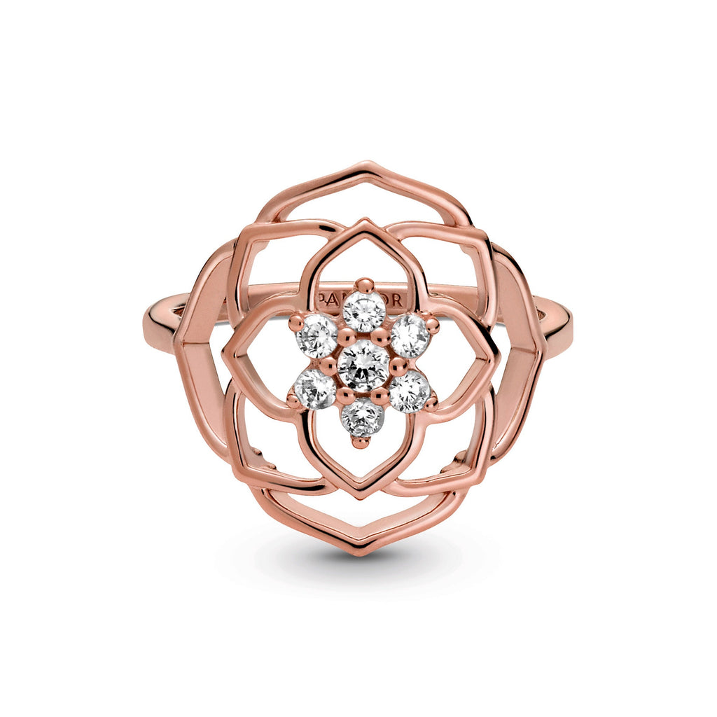 PANDORA Rose Petals Statement Ring 14K Rose Gold Plated Unique Metal Blend Floral Rings Jewelry Gift