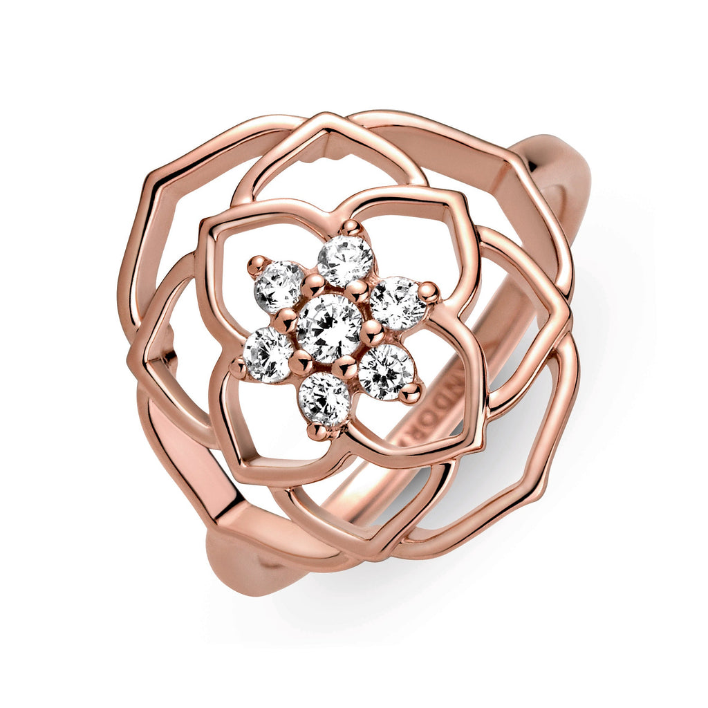 PANDORA Rose Petals Statement Ring 14K Rose Gold Plated Unique Metal Blend Floral Rings Jewelry Gift