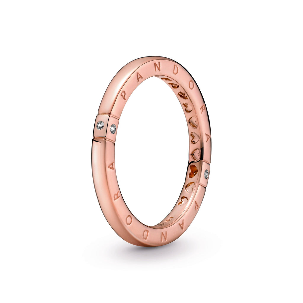 PANDORA Logo And Hearts Ring 14K Rose Gold Plated Unique Metal Blend Rings Statement Ring Jewelry Gift
