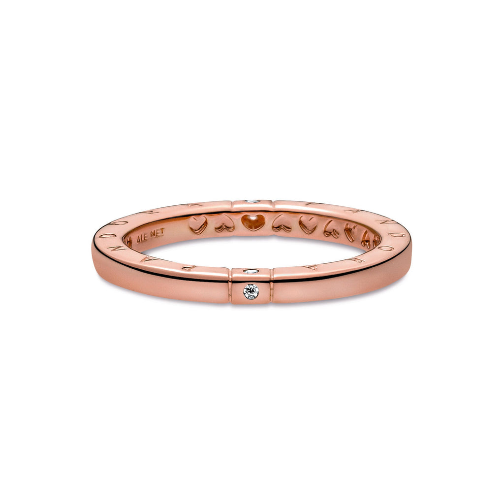 PANDORA Logo And Hearts Ring 14K Rose Gold Plated Unique Metal Blend Rings Statement Ring Jewelry Gift