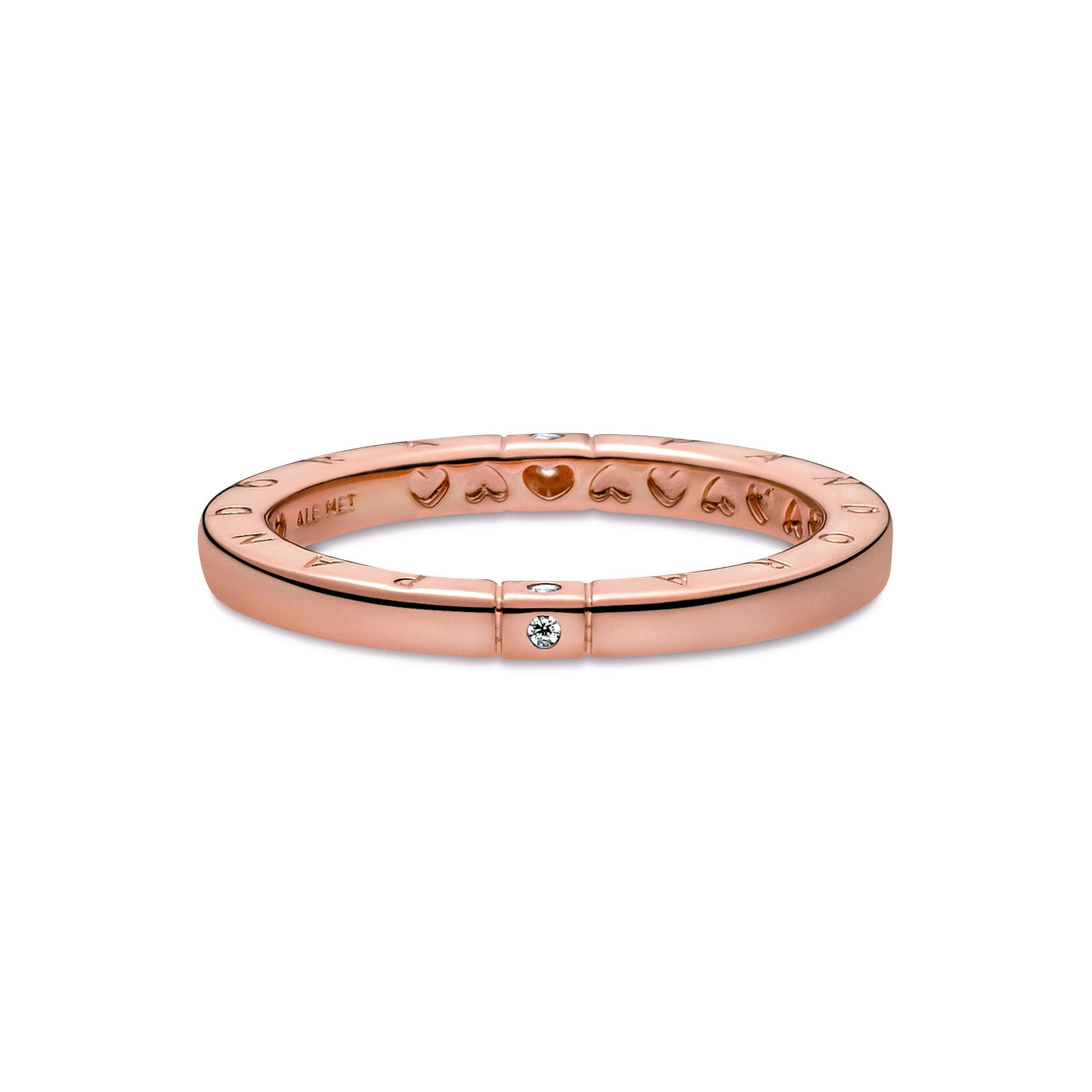 PANDORA Logo And Hearts Ring 14K Rose Gold Plated Unique Metal Blend Rings Statement Ring Jewelry Gift
