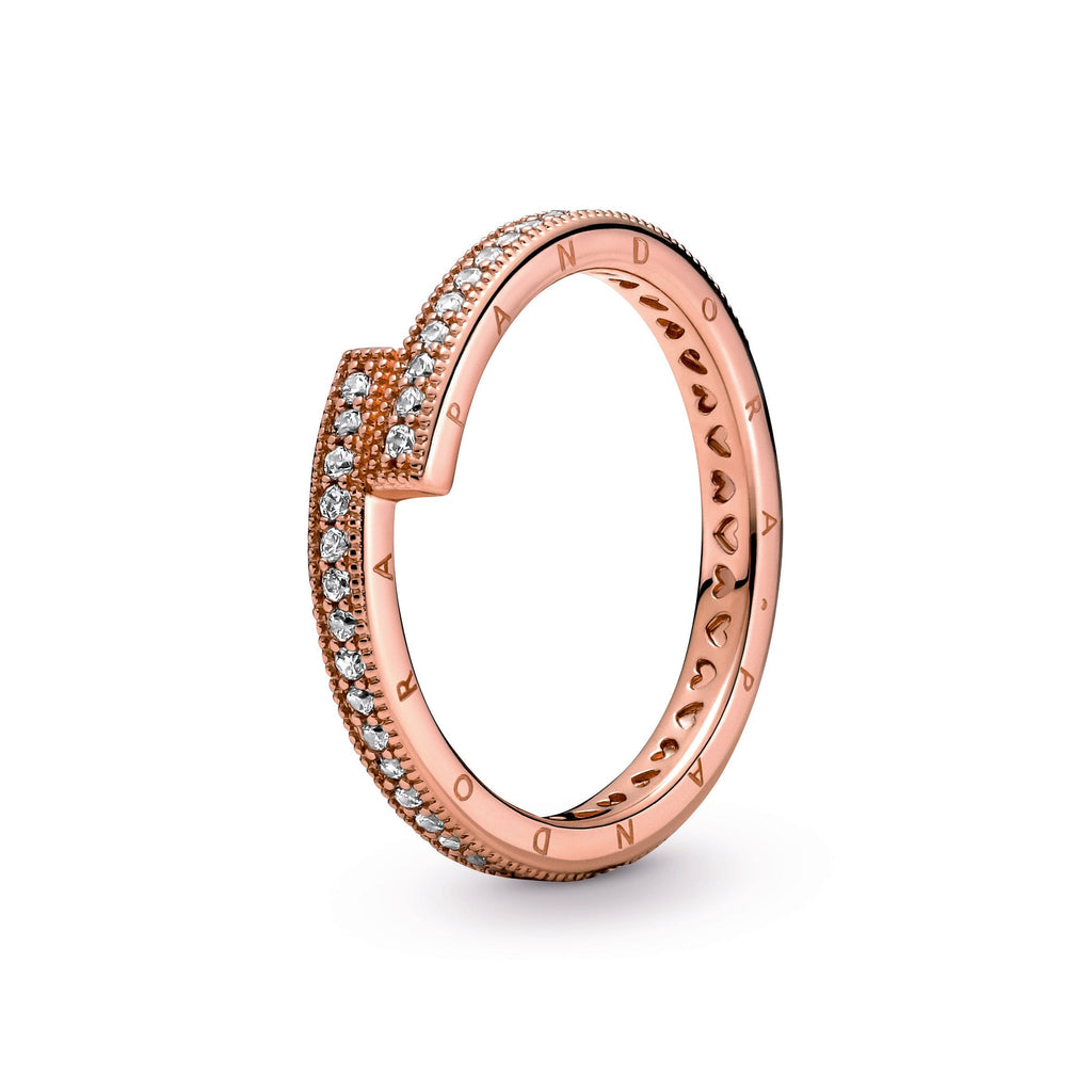 PANDORA Sparkling Overlapping Ring 14K Rose Gold Plated Unique Metal Blend Rings Statement Ring Jewelry Gift