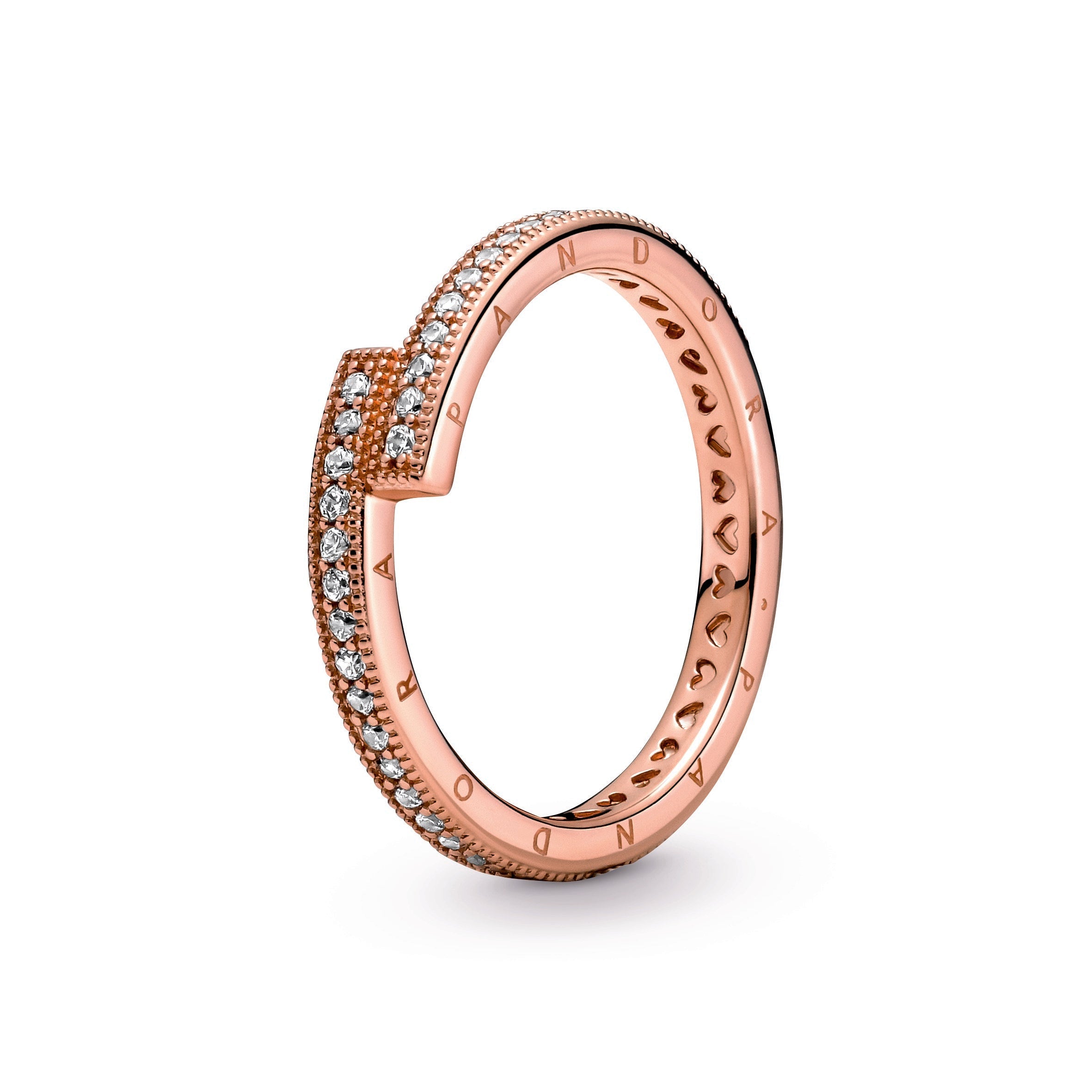 PANDORA Sparkling Overlapping Ring 14K Rose Gold Plated Unique Metal Blend Rings Statement Ring Jewelry Gift