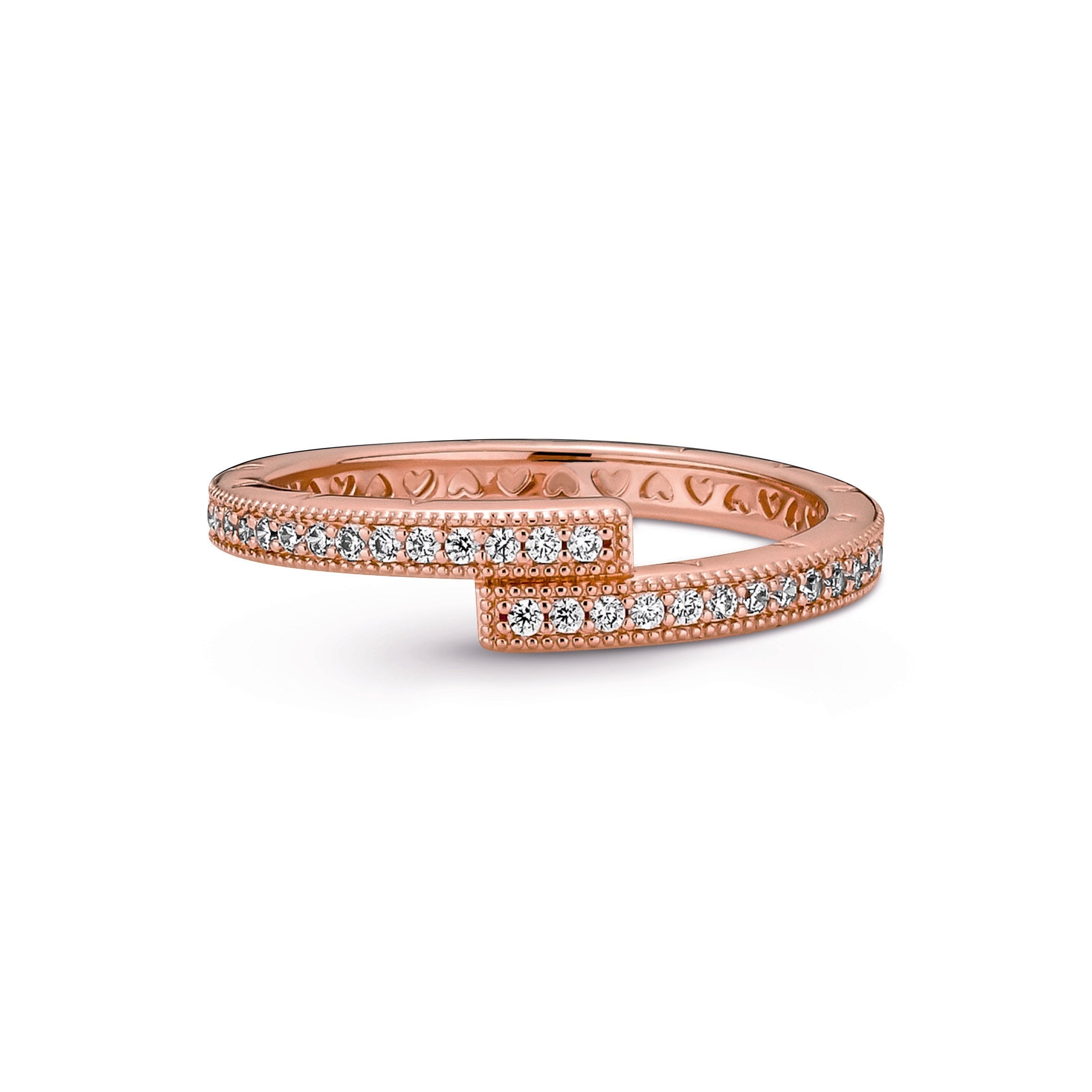 PANDORA Sparkling Overlapping Ring 14K Rose Gold Plated Unique Metal Blend Rings Statement Ring Jewelry Gift
