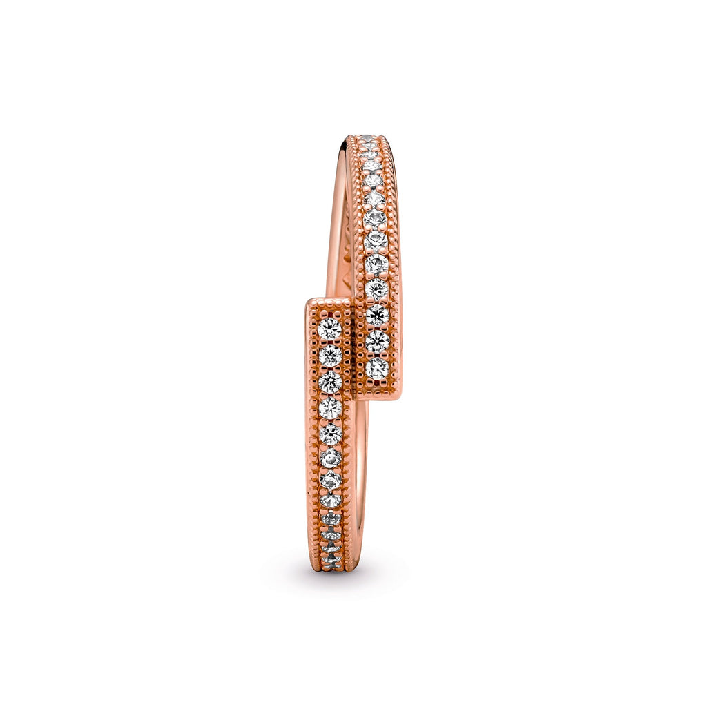 PANDORA Sparkling Overlapping Ring 14K Rose Gold Plated Unique Metal Blend Rings Statement Ring Jewelry Gift