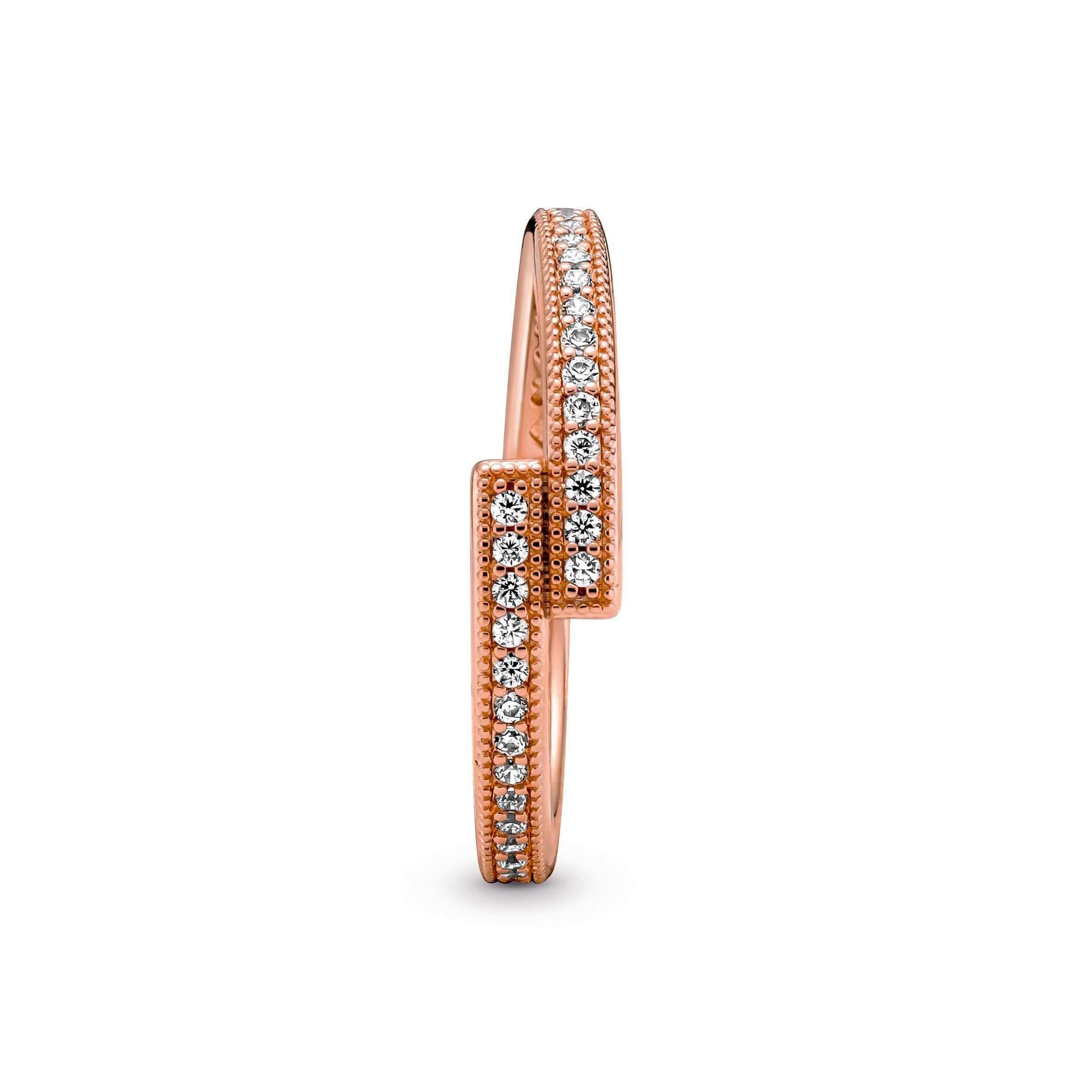 PANDORA Sparkling Overlapping Ring 14K Rose Gold Plated Unique Metal Blend Rings Statement Ring Jewelry Gift