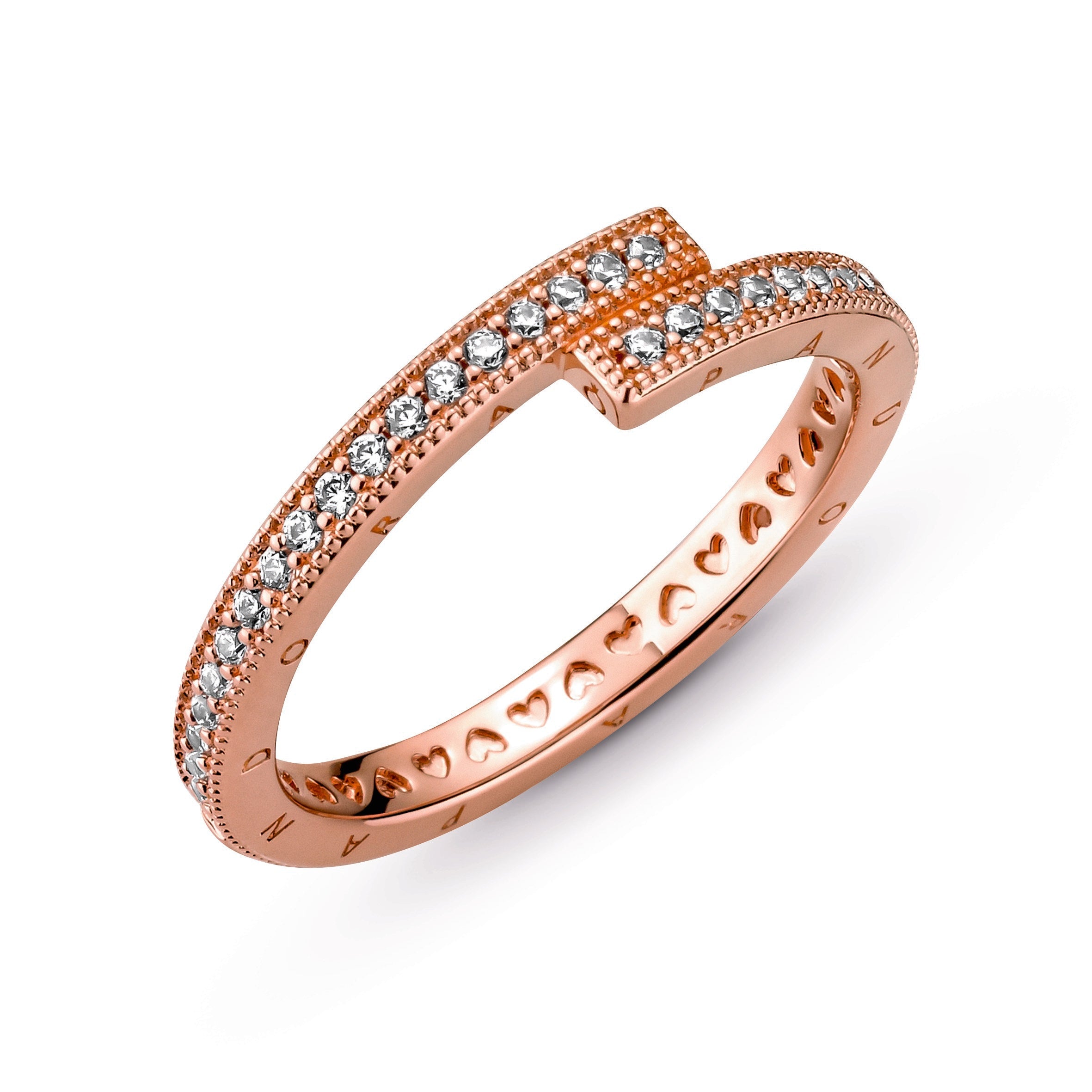 PANDORA Sparkling Overlapping Ring 14K Rose Gold Plated Unique Metal Blend Rings Statement Ring Jewelry Gift