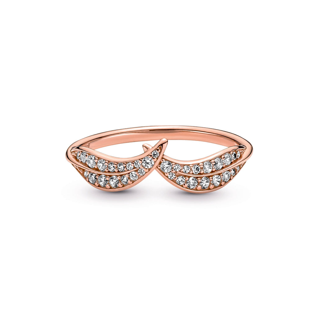 PANDORA Sparkling Leaves Ring 14K Rose Gold Plated Unique Metal Blend Rings Statement Ring Jewelry Gift