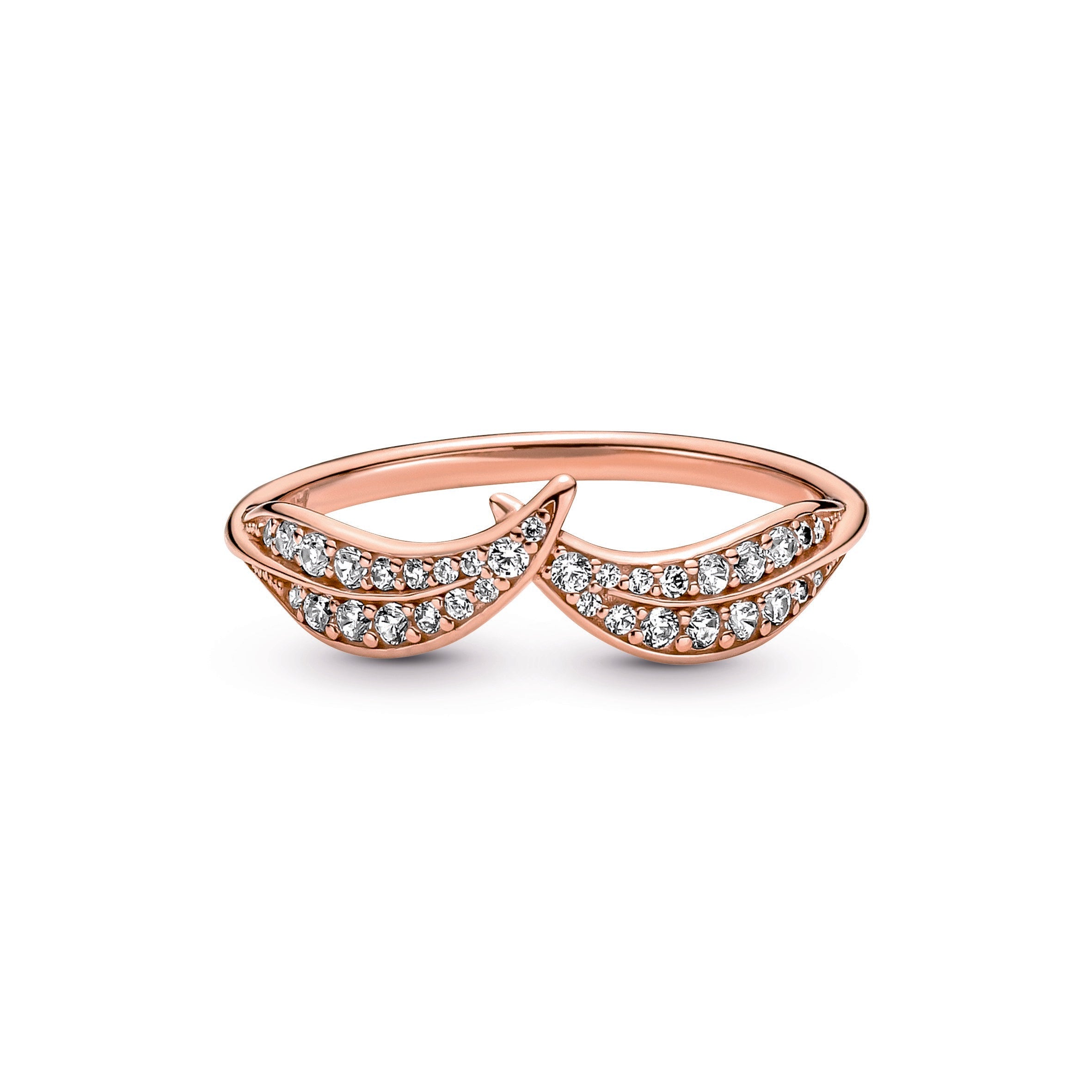 PANDORA Sparkling Leaves Ring 14K Rose Gold Plated Unique Metal Blend Rings Statement Ring Jewelry Gift