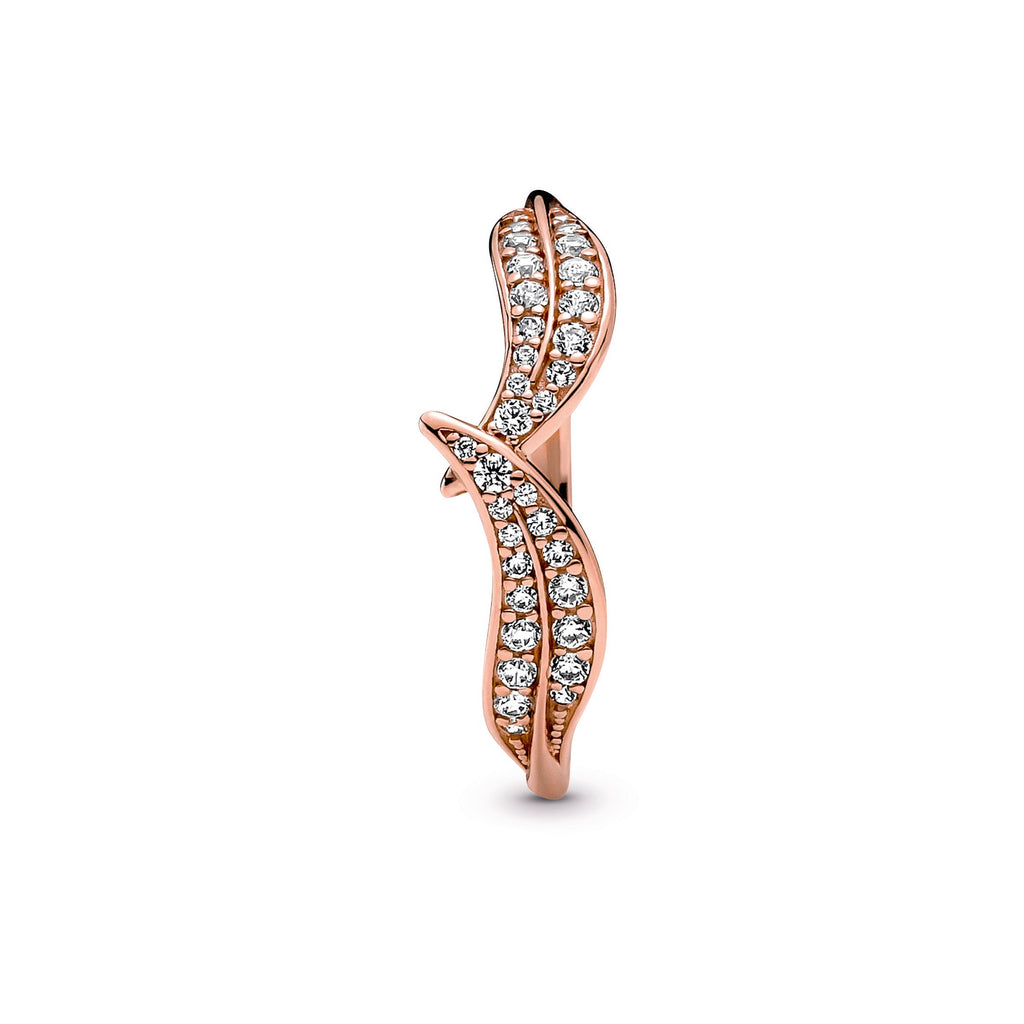 PANDORA Sparkling Leaves Ring 14K Rose Gold Plated Unique Metal Blend Rings Statement Ring Jewelry Gift