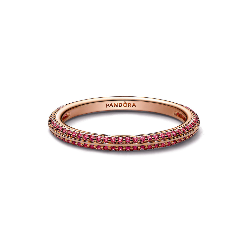 PANDORA ME Red Pavé Ring 14K Rose Gold Plated Unique Metal Blend Rings Statement Ring Jewelry Gift