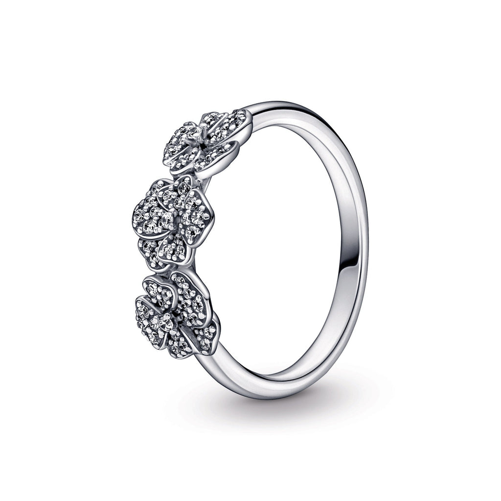 PANDORA Triple Pansy Flower Ring Cubic Zirconia Rings Statement Ring Jewelry Gift