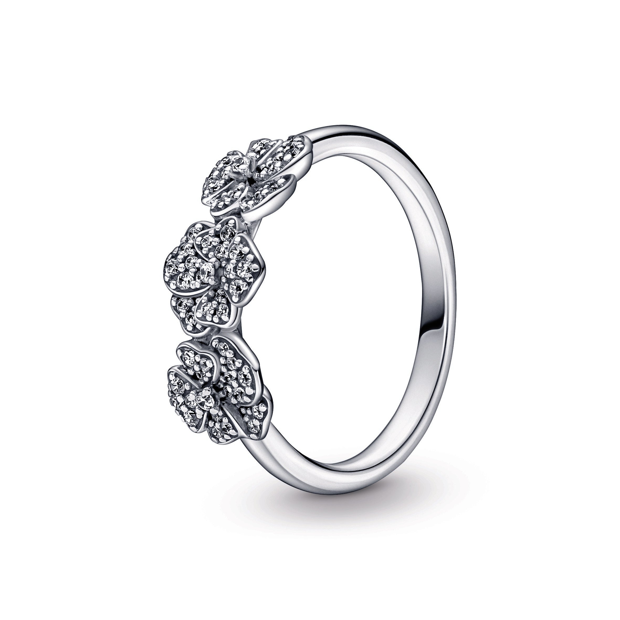 PANDORA Triple Pansy Flower Ring Cubic Zirconia Rings Statement Ring Jewelry Gift