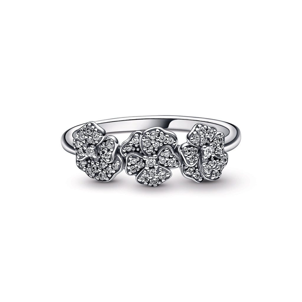 PANDORA Triple Pansy Flower Ring Cubic Zirconia Rings Statement Ring Jewelry Gift
