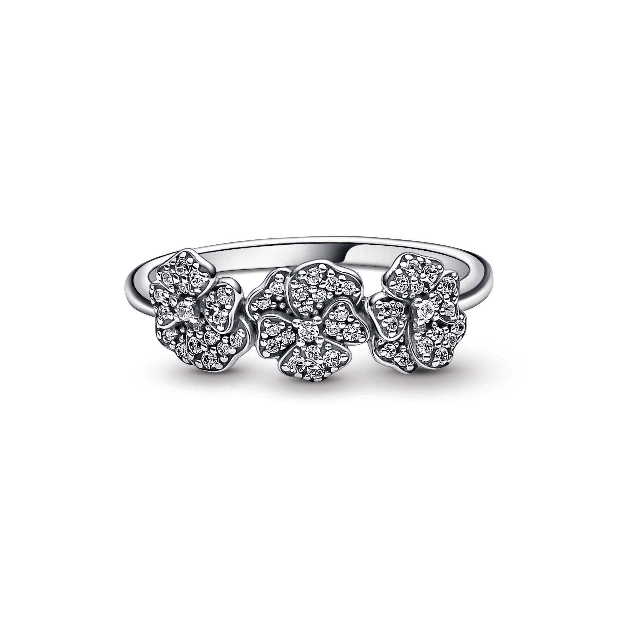PANDORA Triple Pansy Flower Ring Cubic Zirconia Rings Statement Ring Jewelry Gift