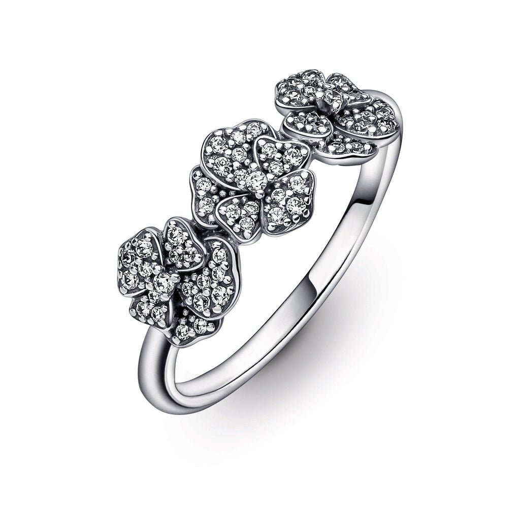 PANDORA Triple Pansy Flower Ring Cubic Zirconia Rings Statement Ring Jewelry Gift