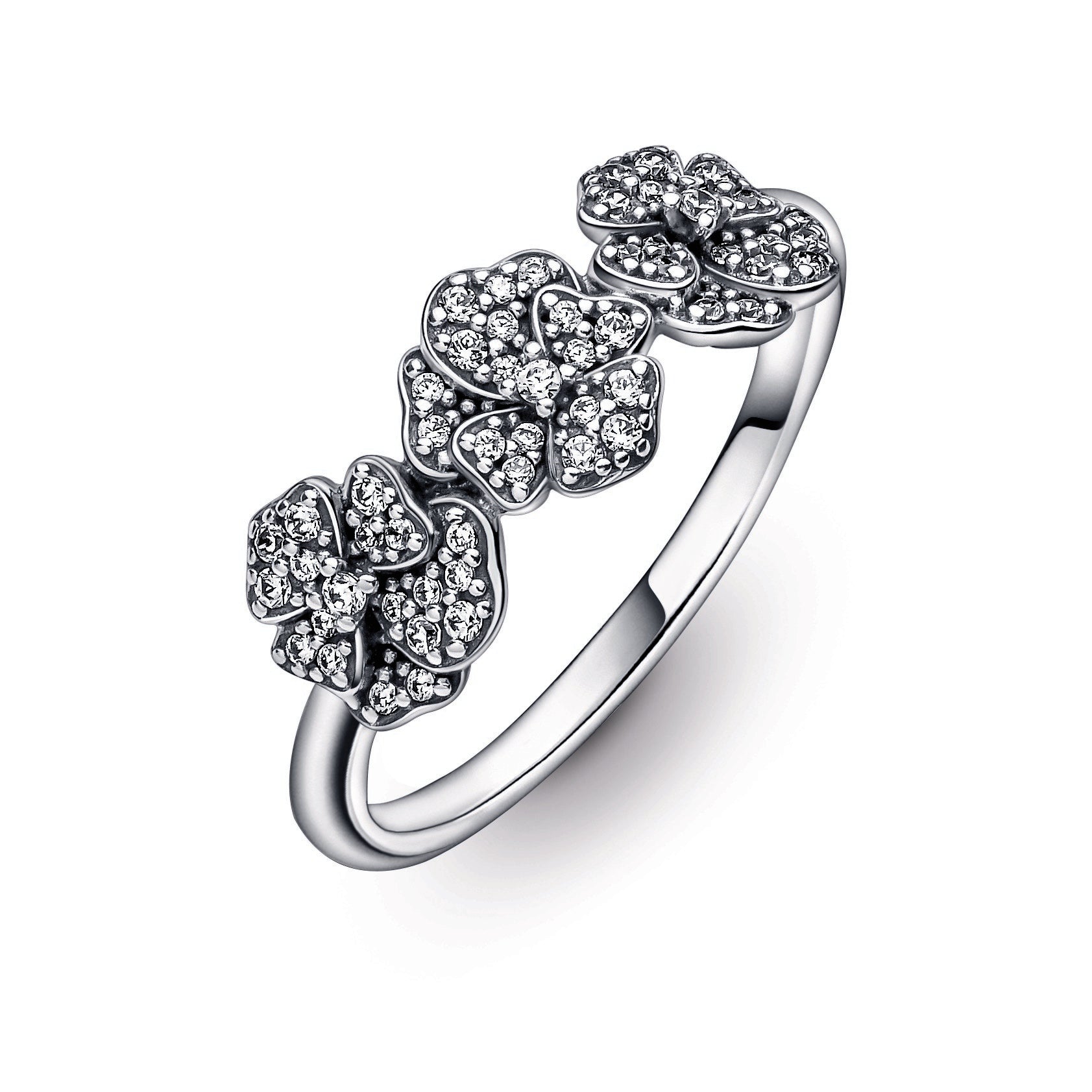 PANDORA Triple Pansy Flower Ring Cubic Zirconia Rings Statement Ring Jewelry Gift