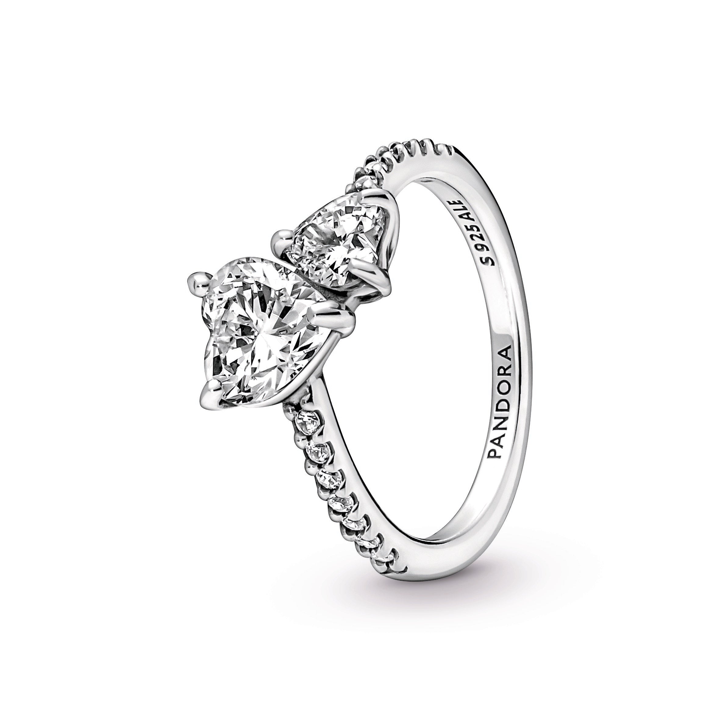 PANDORA Double Heart Sparkling Ring Cubic Zirconia Rings Statement Ring Jewelry Gift