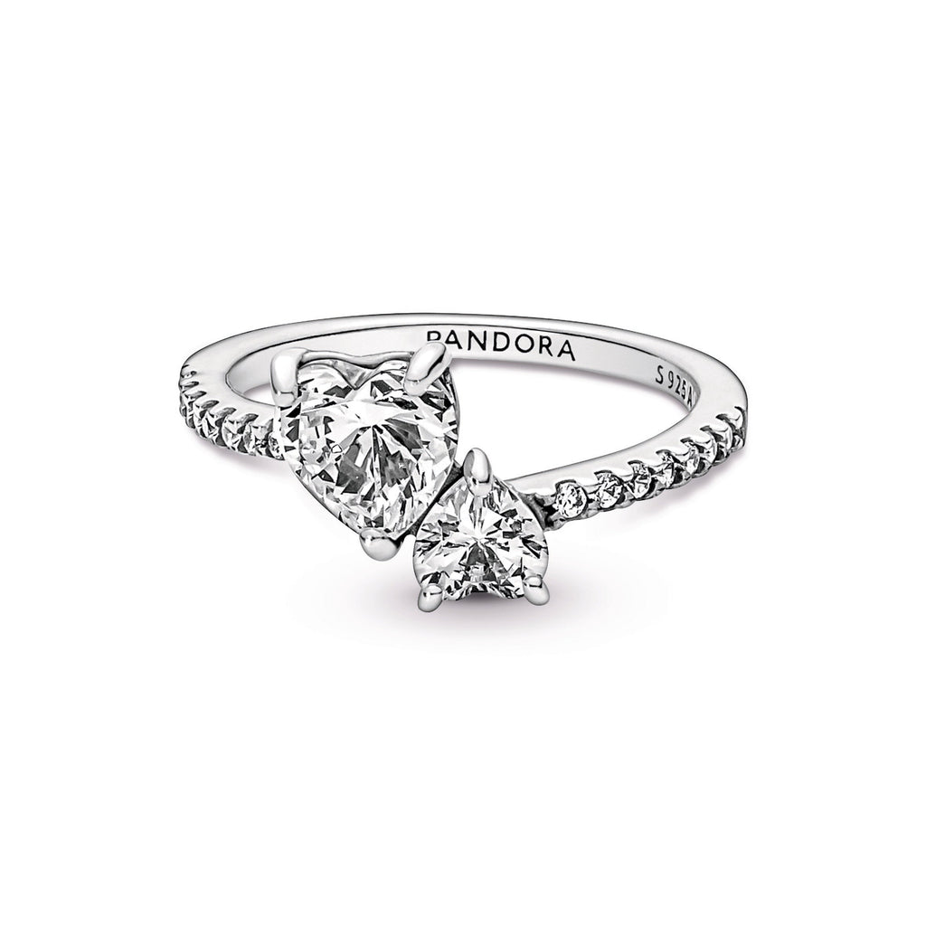 PANDORA Double Heart Sparkling Ring Cubic Zirconia Rings Statement Ring Jewelry Gift