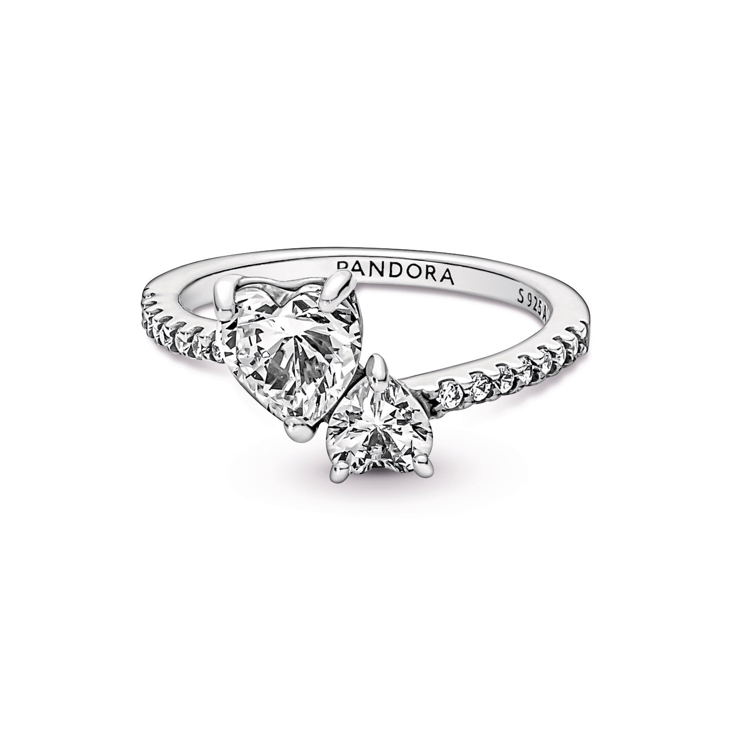 PANDORA Double Heart Sparkling Ring Cubic Zirconia Rings Statement Ring Jewelry Gift
