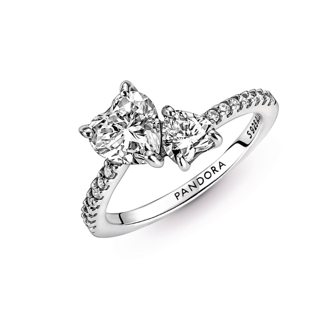 PANDORA Double Heart Sparkling Ring Cubic Zirconia Rings Statement Ring Jewelry Gift