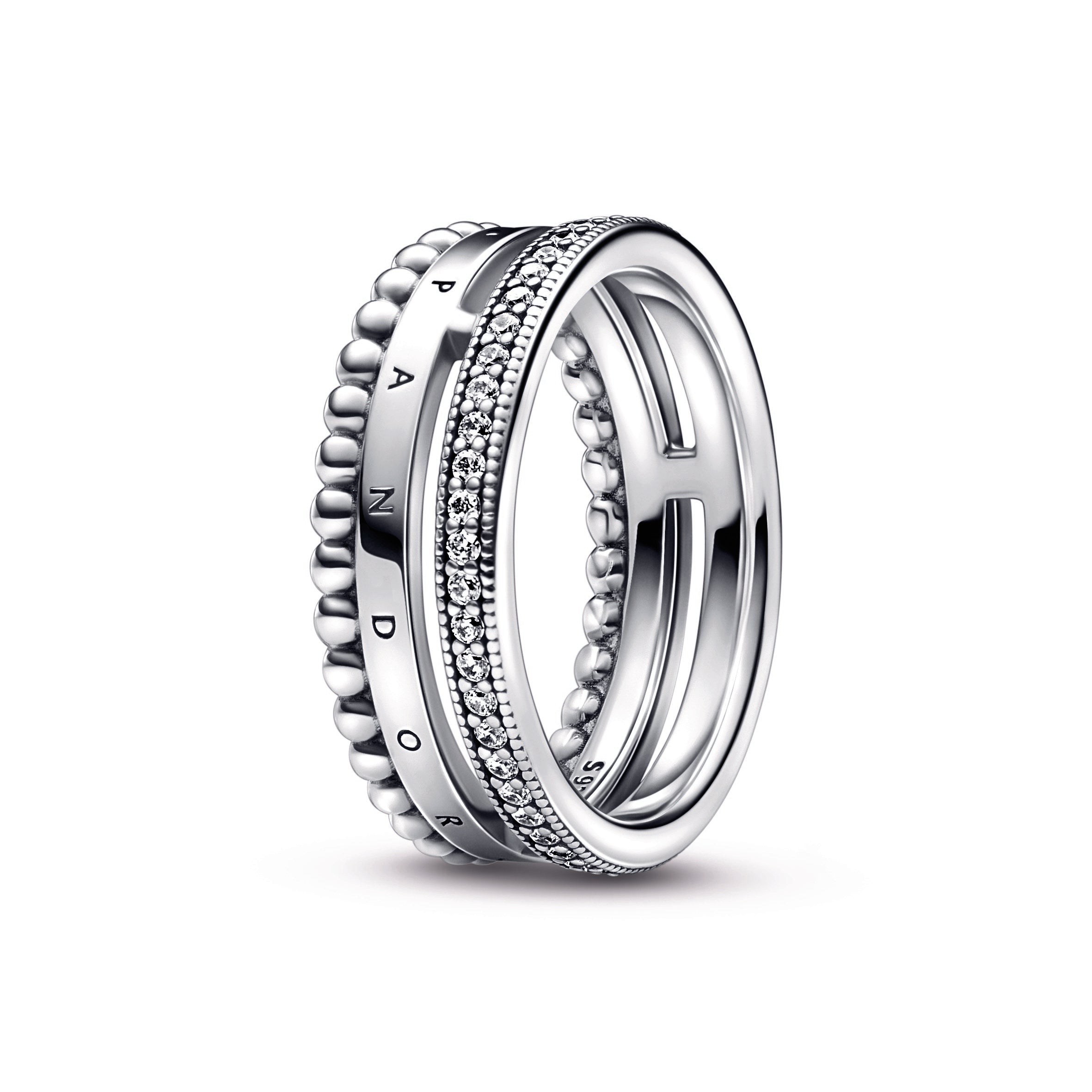 PANDORA Signature Logo Pavé And Beads Ring Sterling Silver Rings Statement Ring Jewelry Gift