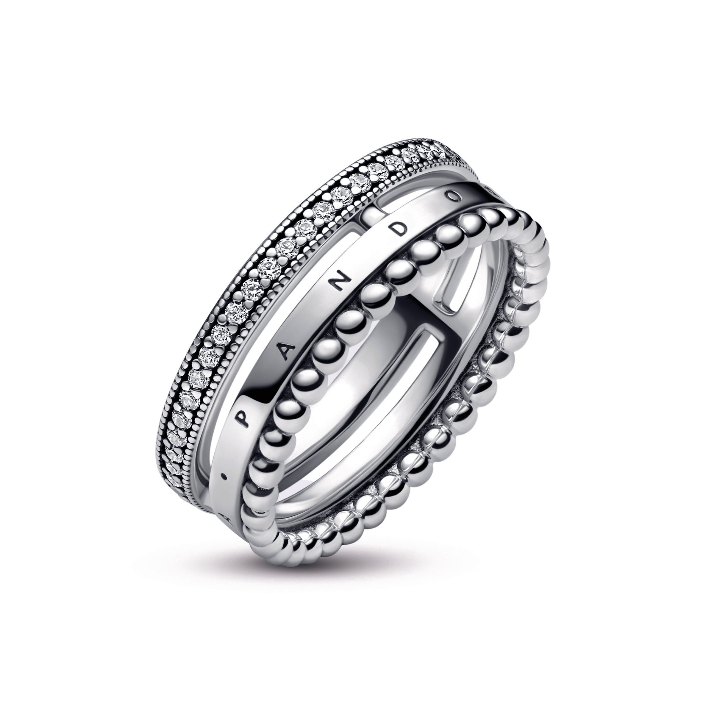 PANDORA Signature Logo Pavé And Beads Ring Sterling Silver Rings Statement Ring Jewelry Gift