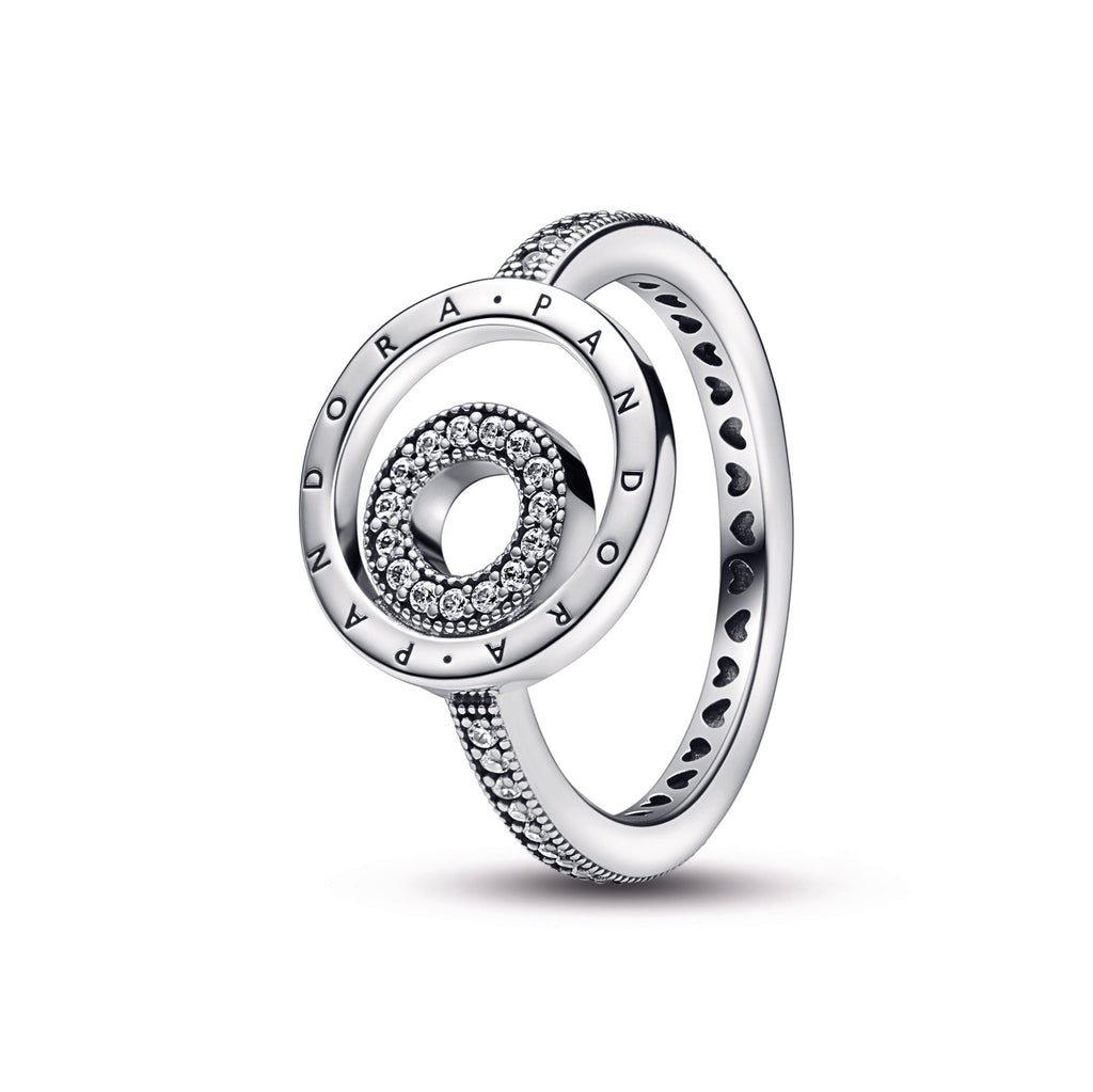 PANDORA Signature Logo Circles Pavé Ring Sterling Silver Rings Statement Ring Jewelry Gift