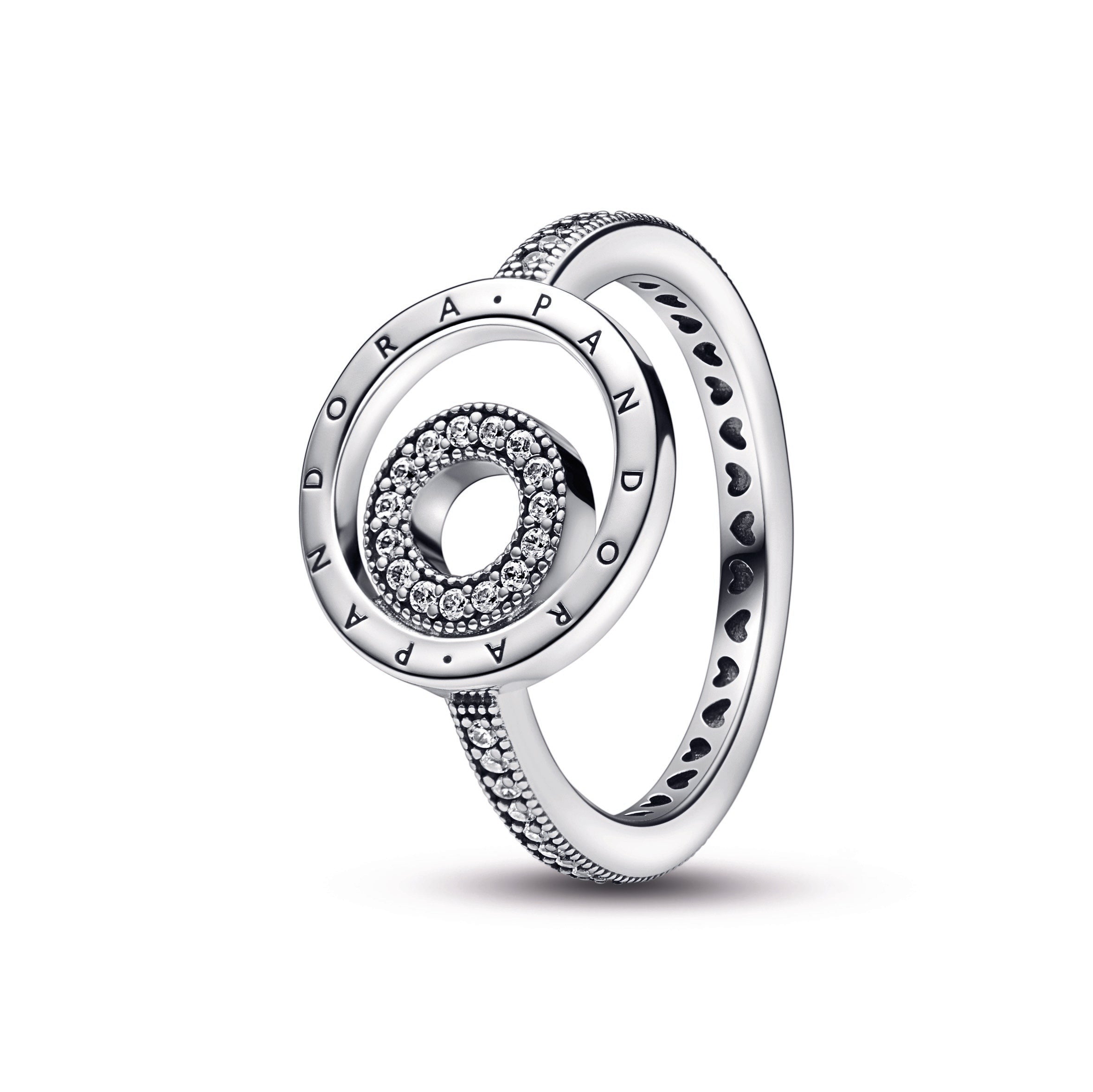 PANDORA Signature Logo Circles Pavé Ring Sterling Silver Rings Statement Ring Jewelry Gift
