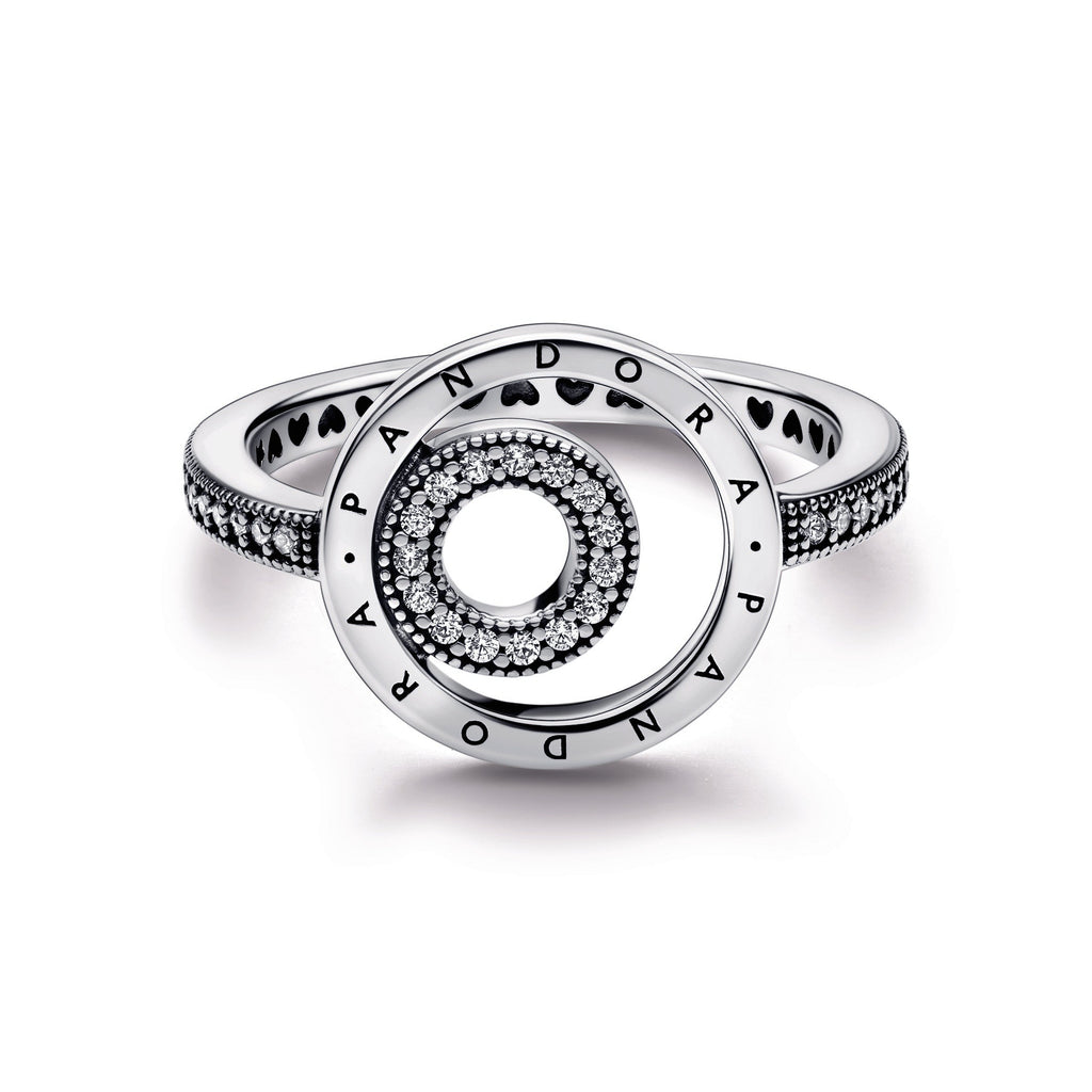 PANDORA Signature Logo Circles Pavé Ring Sterling Silver Rings Statement Ring Jewelry Gift
