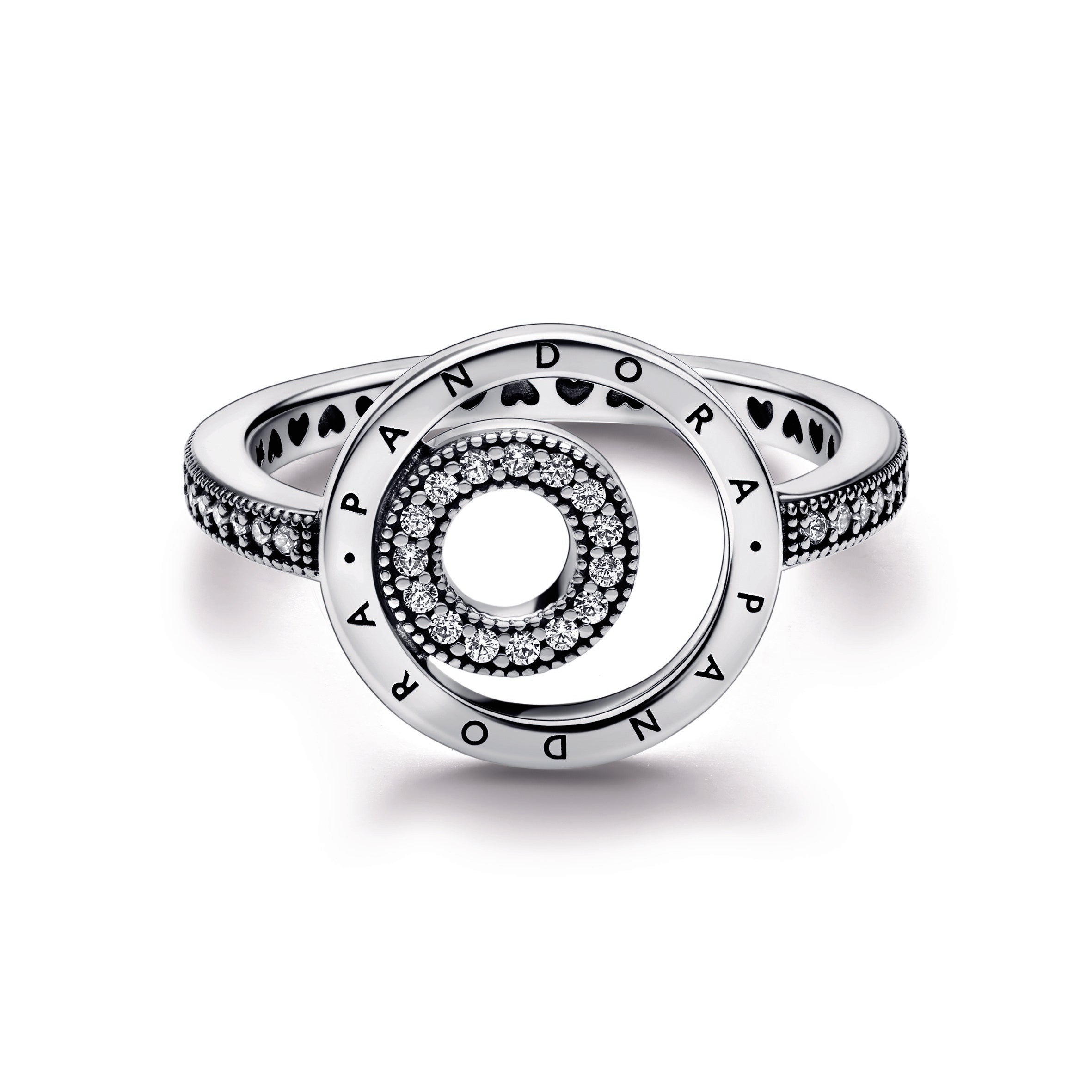 PANDORA Signature Logo Circles Pavé Ring Sterling Silver Rings Statement Ring Jewelry Gift