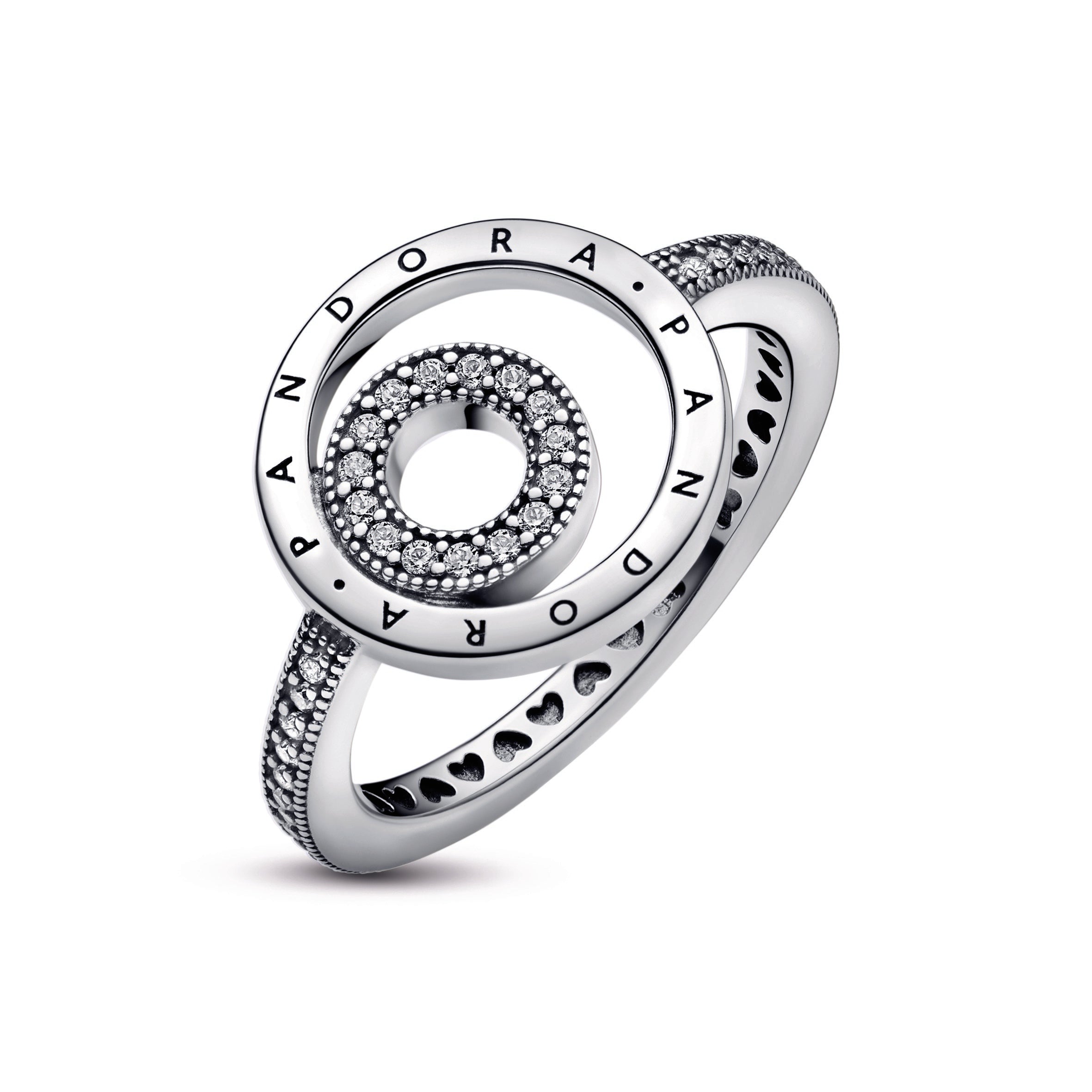 PANDORA Signature Logo Circles Pavé Ring Sterling Silver Rings Statement Ring Jewelry Gift