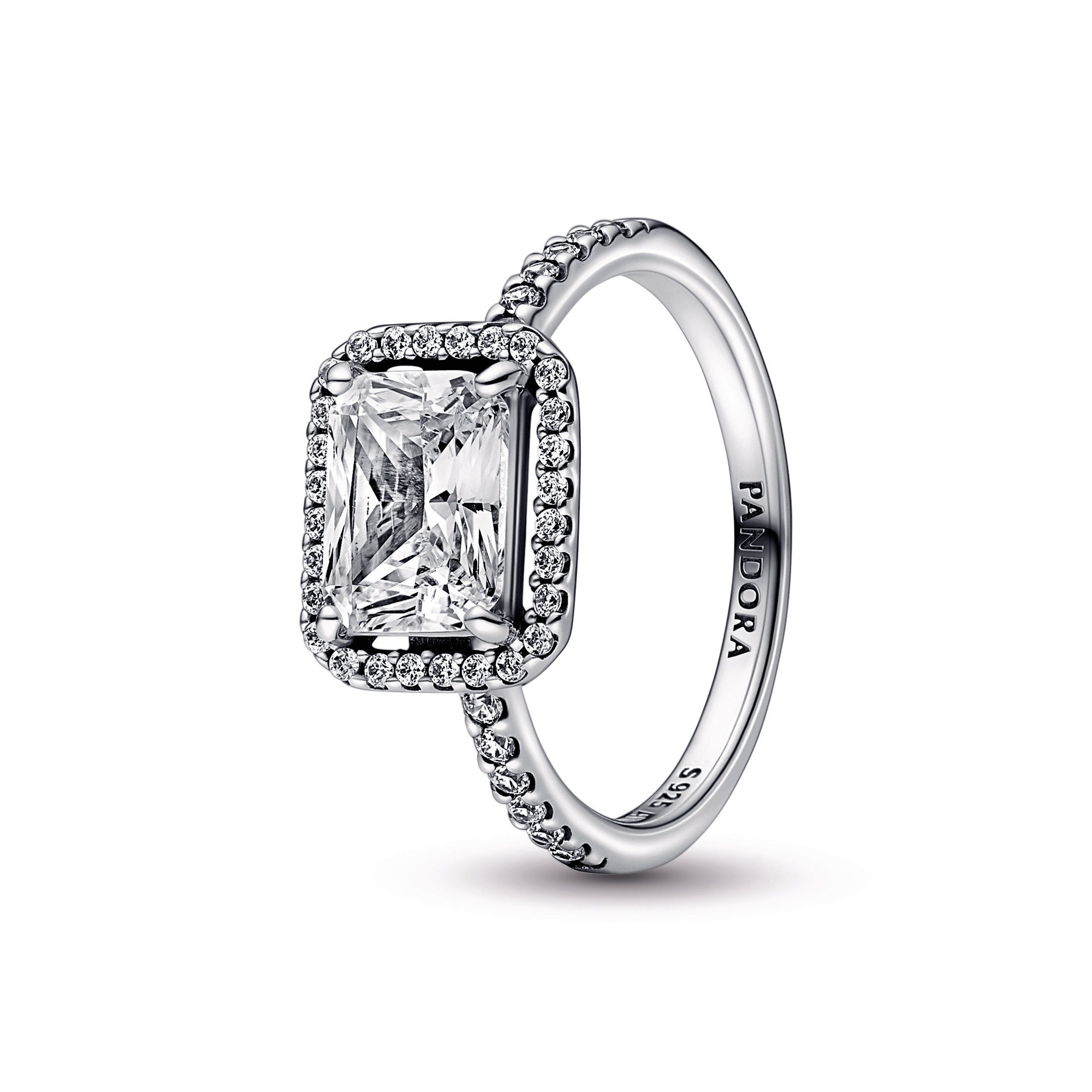 PANDORA Rectangular Sparkling Halo Ring Cubic Zirconia Weddings Rings Statement Ring Jewelry Gift