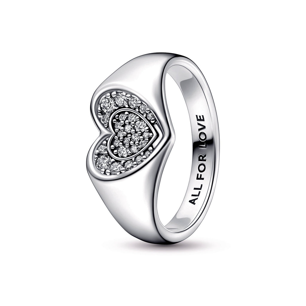 PANDORA Radiant Heart Pavé Signet Ring Sterling Silver Rings Statement Ring Jewelry Gift