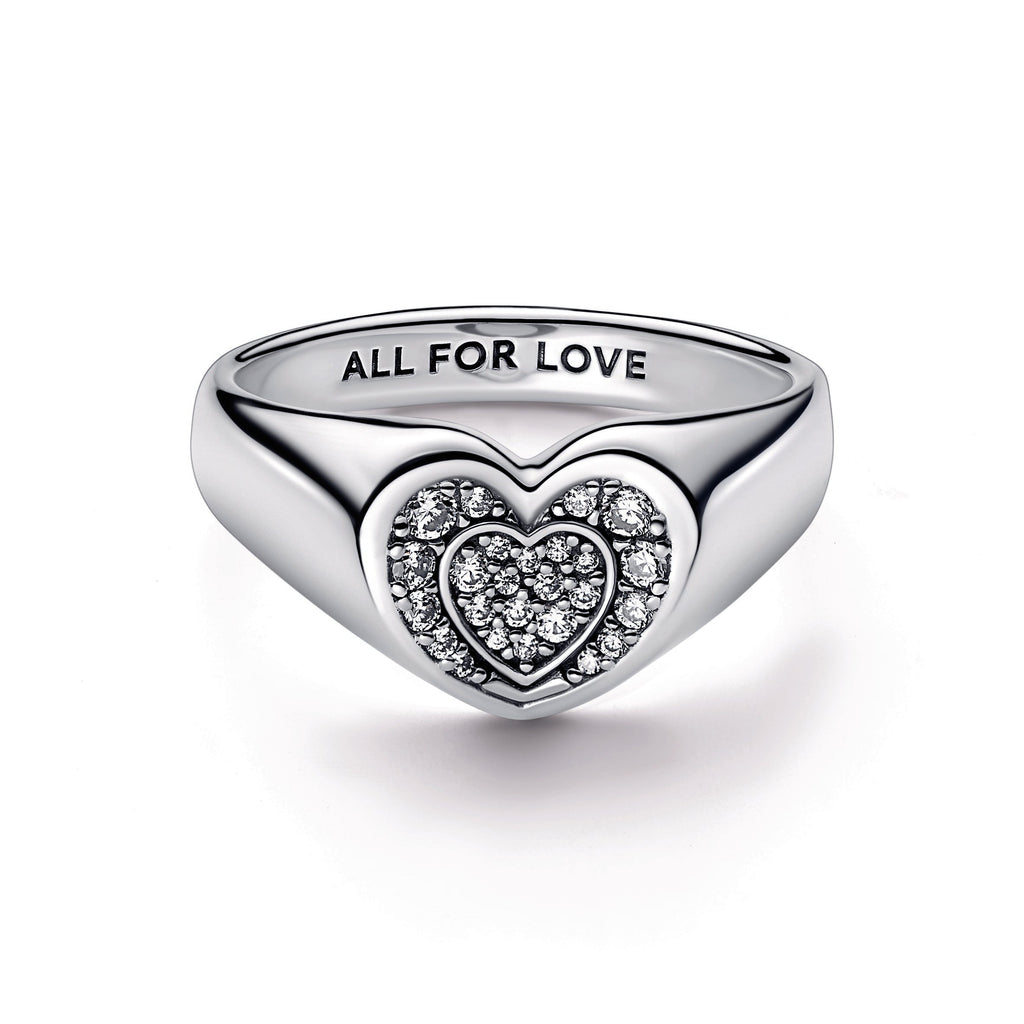 PANDORA Radiant Heart Pavé Signet Ring Sterling Silver Rings Statement Ring Jewelry Gift