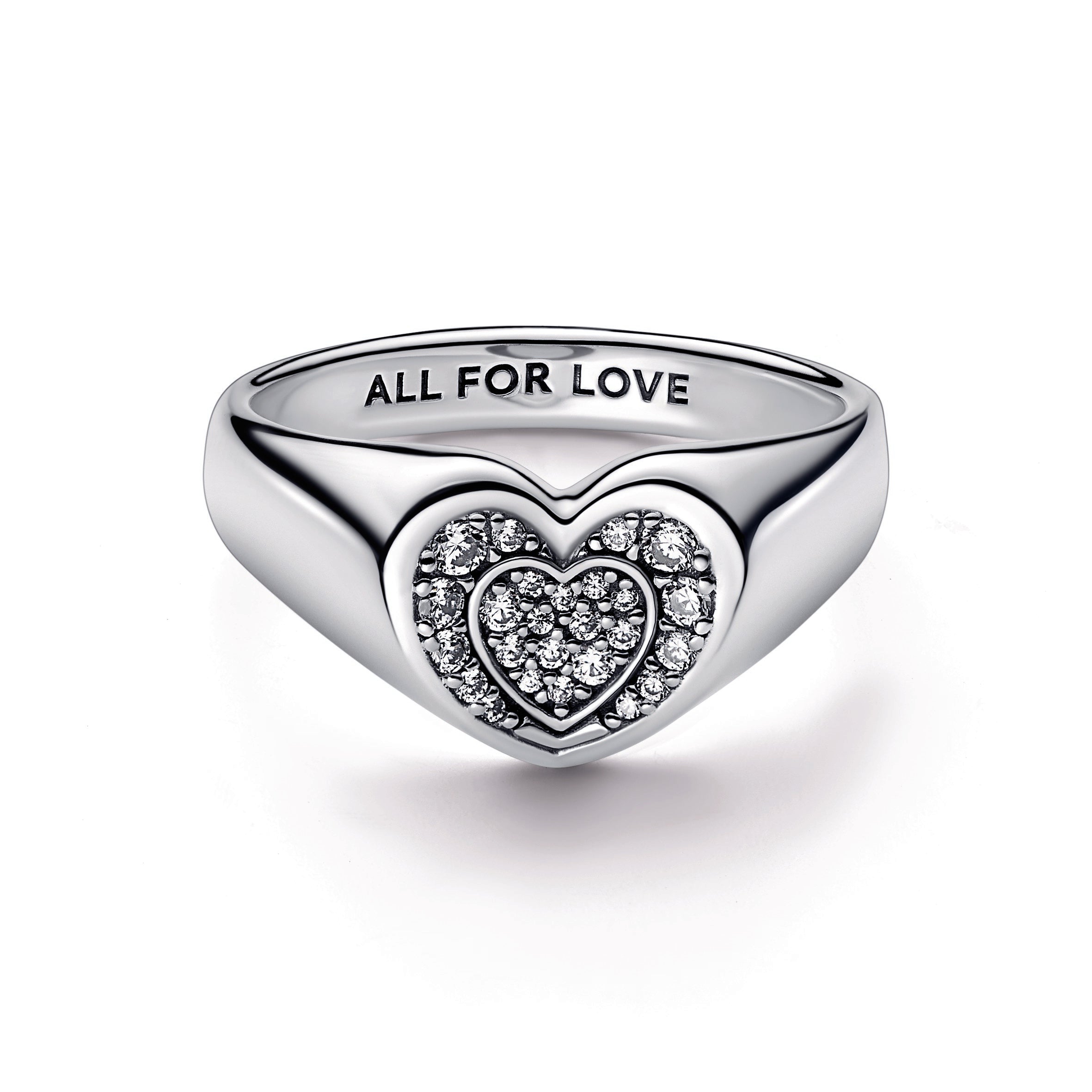 PANDORA Radiant Heart Pavé Signet Ring Sterling Silver Rings Statement Ring Jewelry Gift