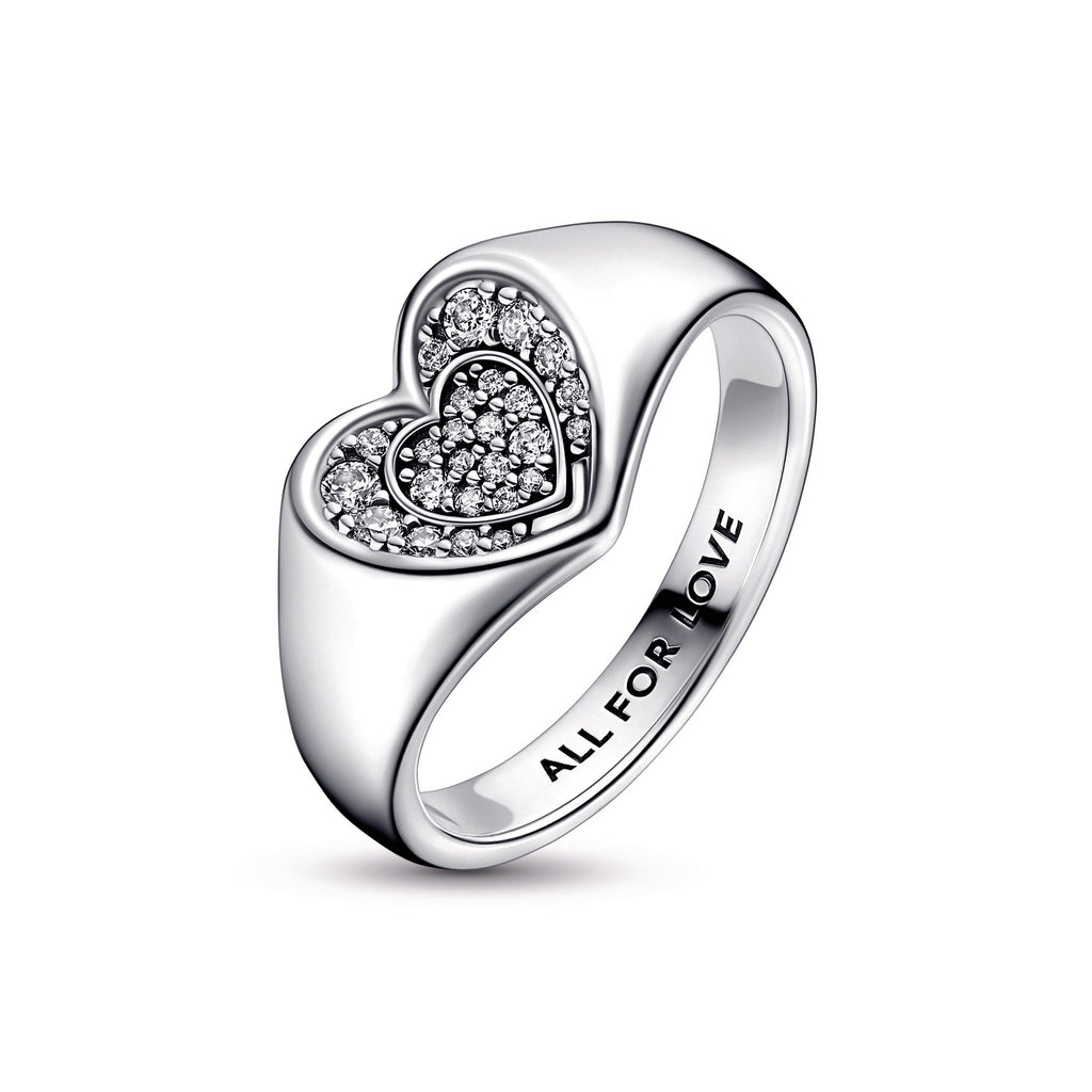 PANDORA Radiant Heart Pavé Signet Ring Sterling Silver Rings Statement Ring Jewelry Gift