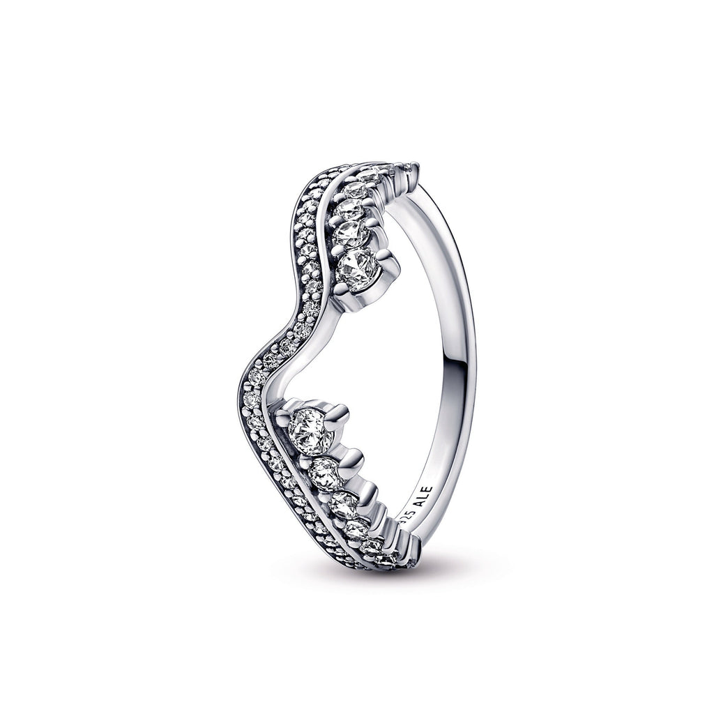 PANDORA Sparkling Asymmetric Wave Ring Sterling Silver Rings Statement Ring Jewelry Gift