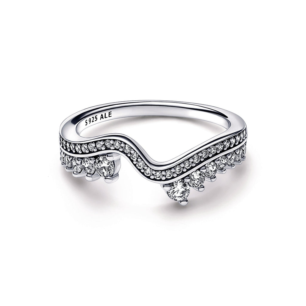 PANDORA Sparkling Asymmetric Wave Ring Sterling Silver Rings Statement Ring Jewelry Gift