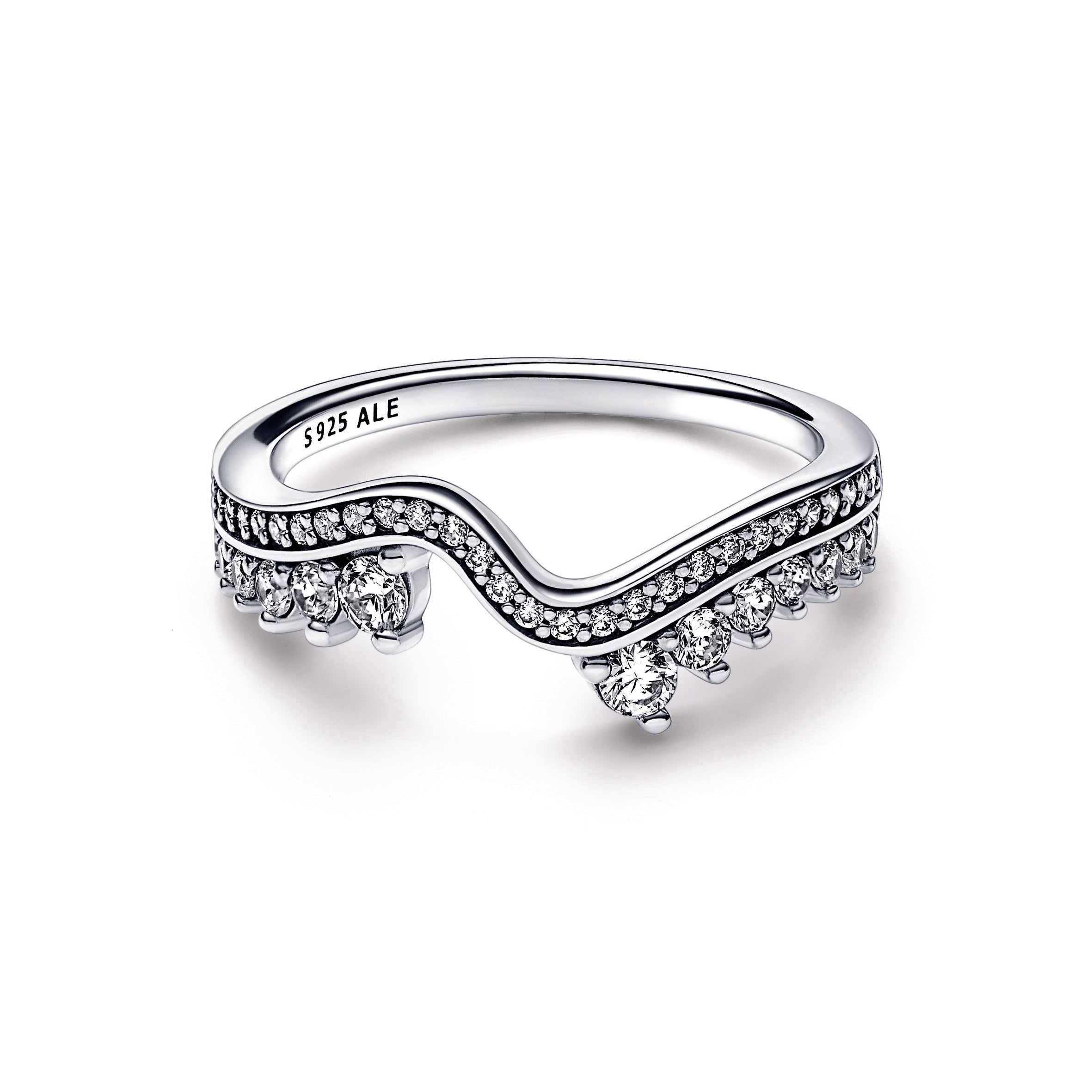 PANDORA Sparkling Asymmetric Wave Ring Sterling Silver Rings Statement Ring Jewelry Gift