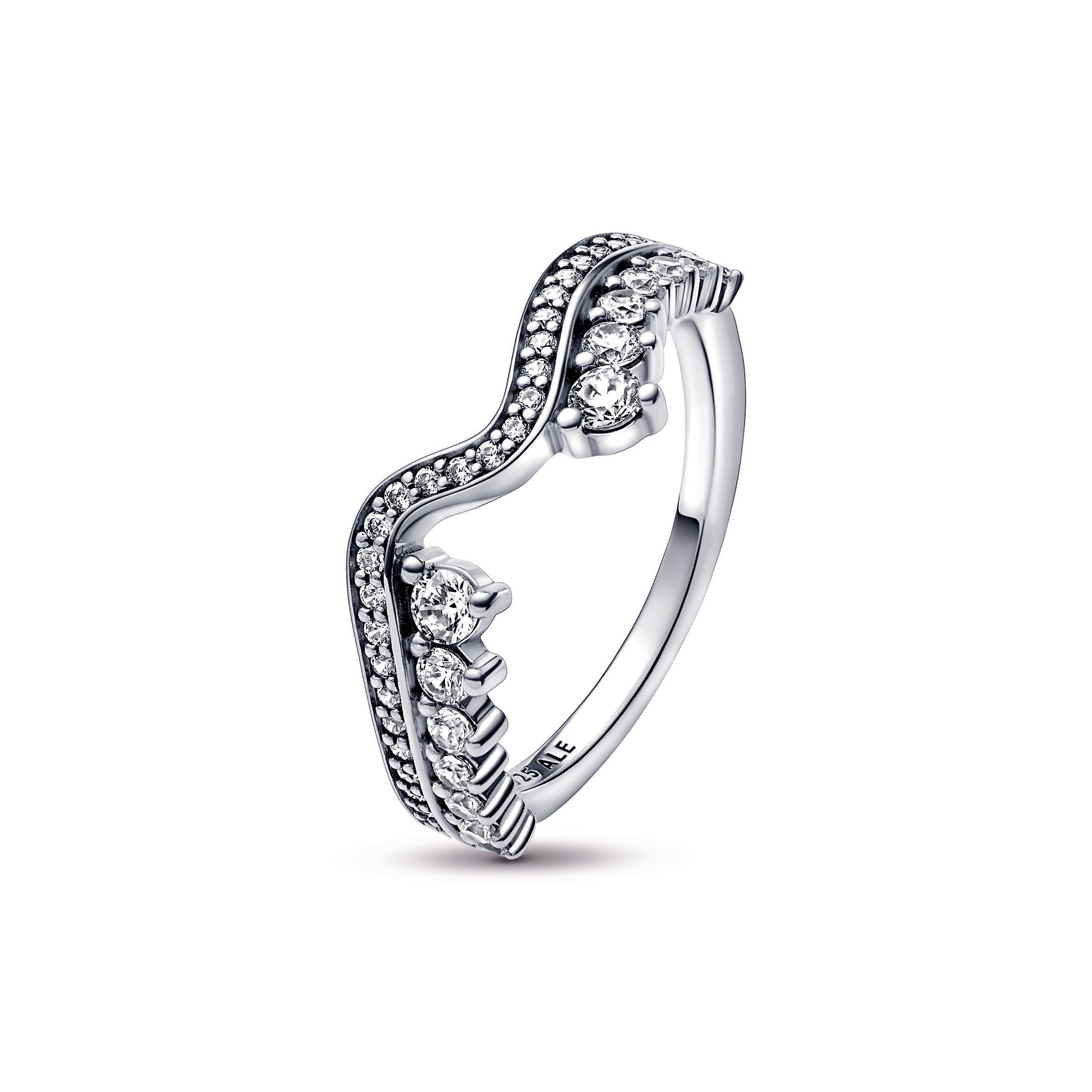 PANDORA Sparkling Asymmetric Wave Ring Sterling Silver Rings Statement Ring Jewelry Gift