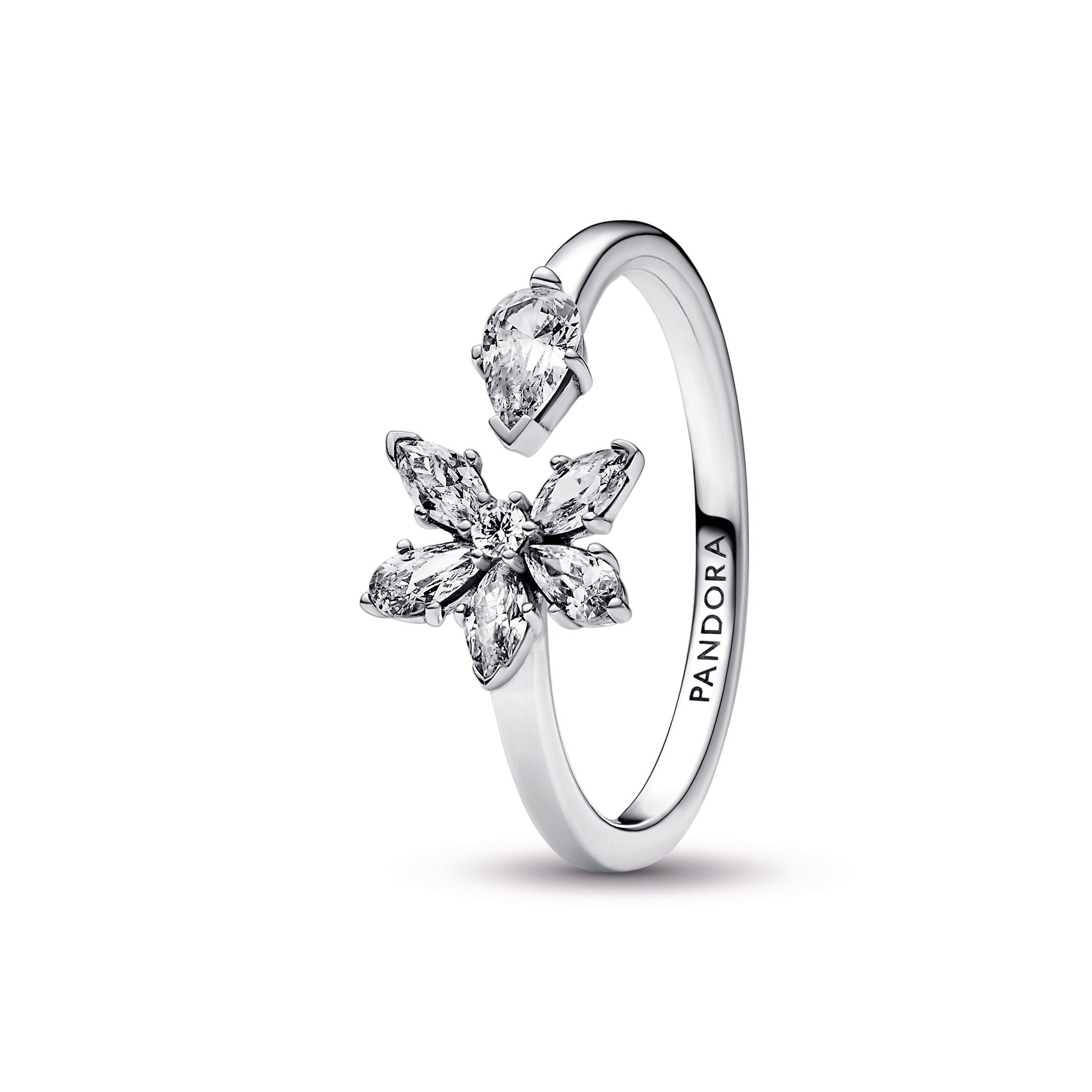 PANDORA Sparkling Herbarium Cluster Open Ring Sterling Silver Rings Statement Ring Jewelry Gift