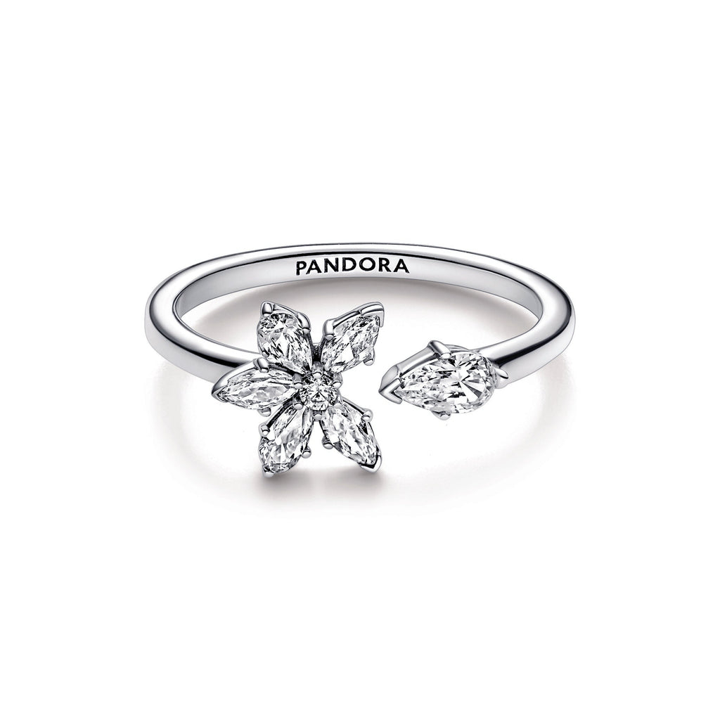 PANDORA Sparkling Herbarium Cluster Open Ring Sterling Silver Rings Statement Ring Jewelry Gift