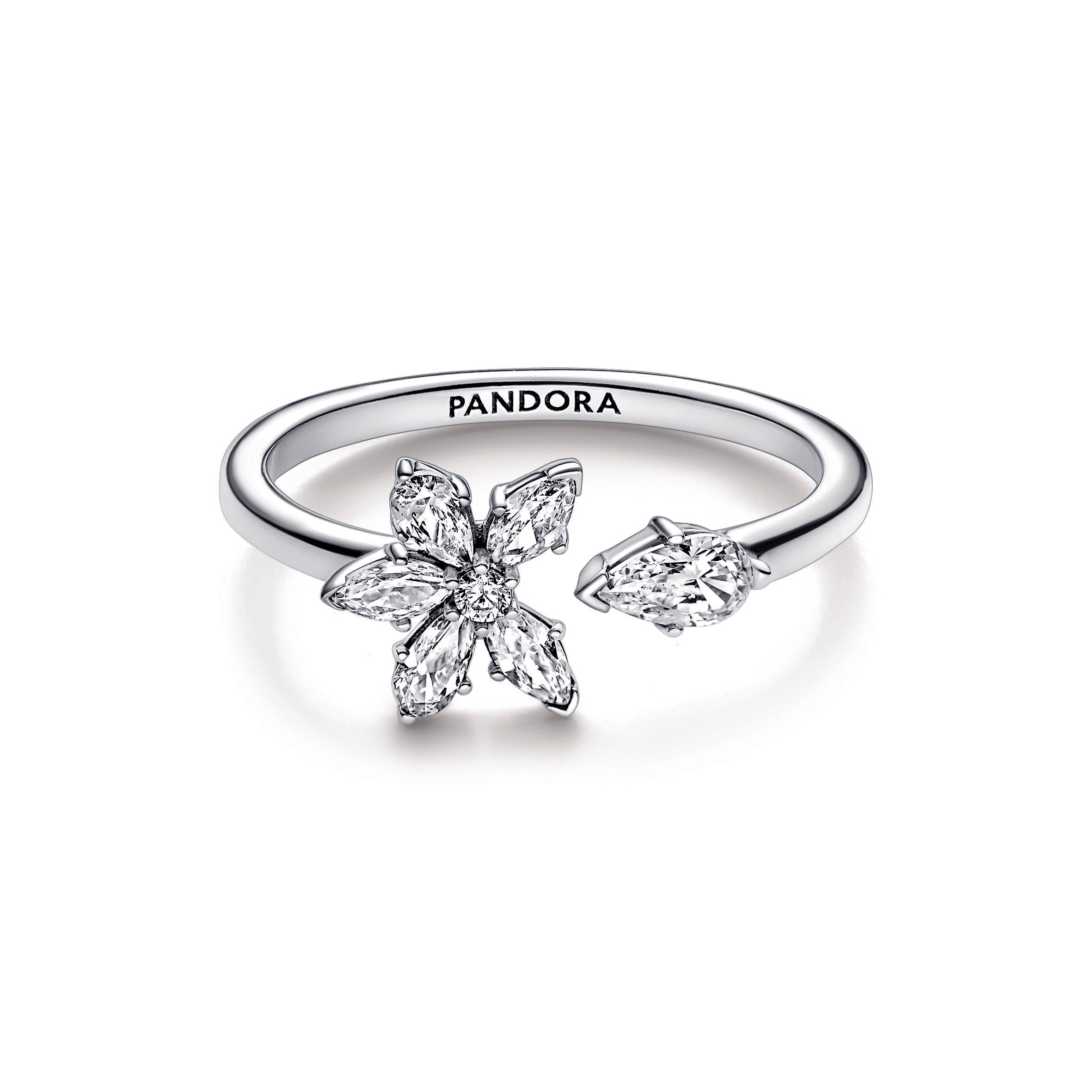 PANDORA Sparkling Herbarium Cluster Open Ring Sterling Silver Rings Statement Ring Jewelry Gift