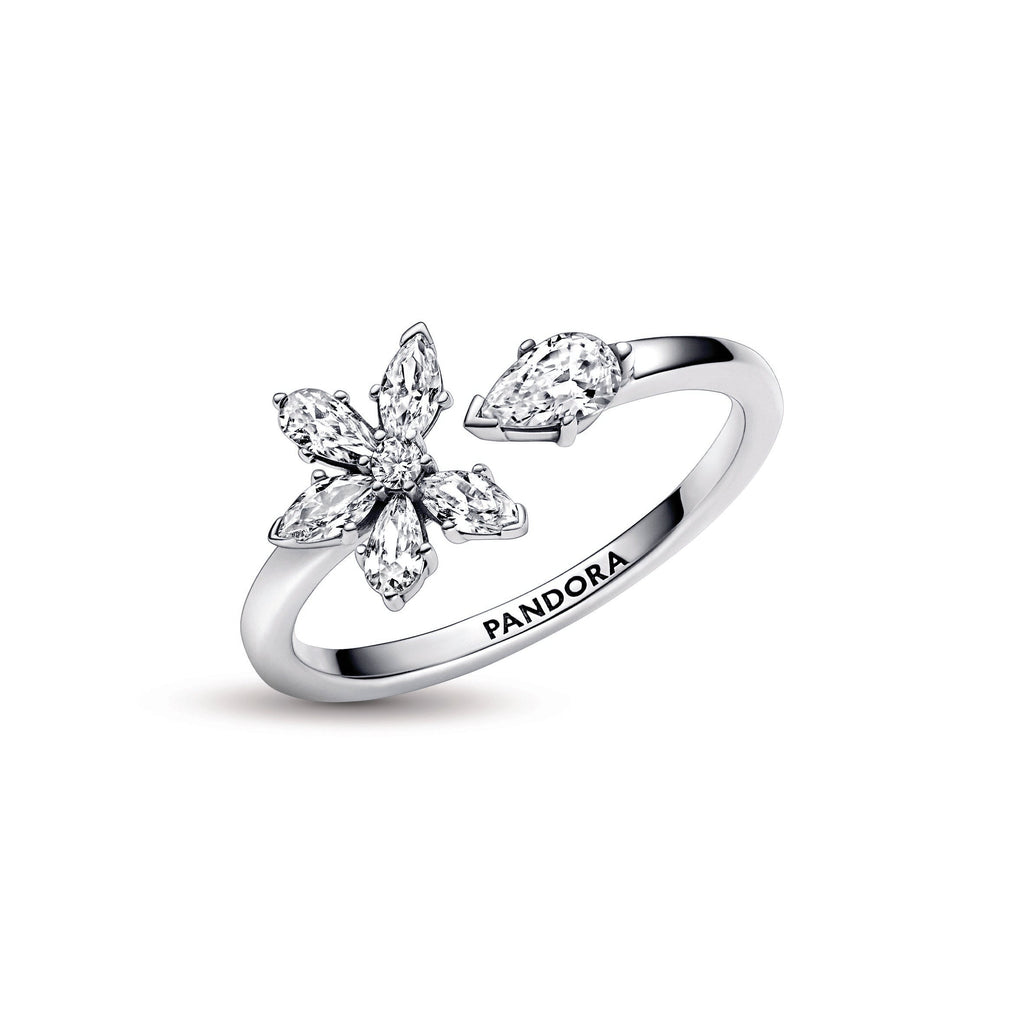 PANDORA Sparkling Herbarium Cluster Open Ring Sterling Silver Rings Statement Ring Jewelry Gift
