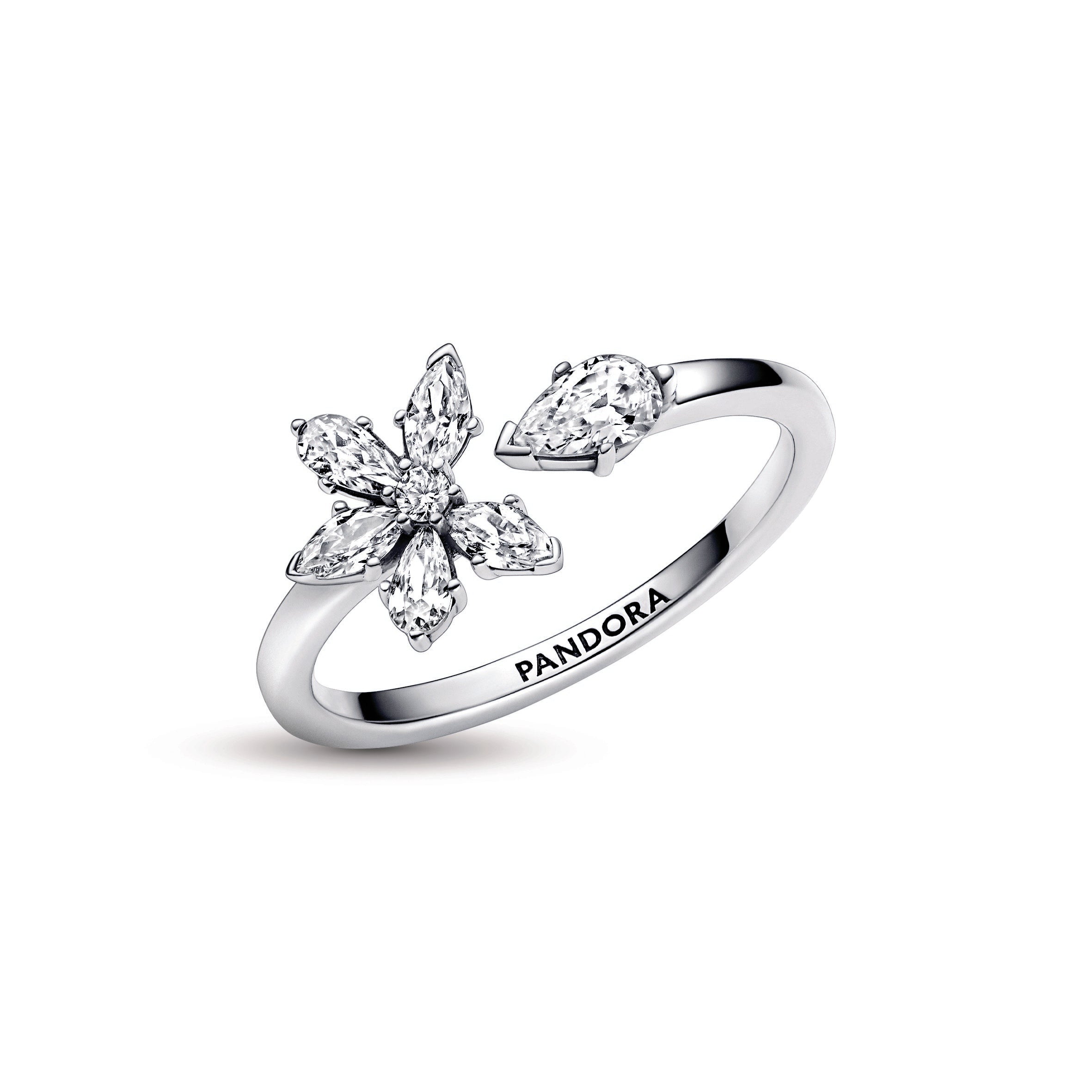 PANDORA Sparkling Herbarium Cluster Open Ring Sterling Silver Rings Statement Ring Jewelry Gift