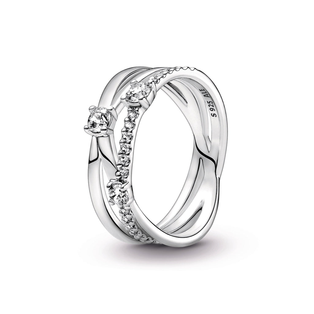 PANDORA Sparkling Triple Band Ring Cubic Zirconia Rings Statement Ring Jewelry Gift