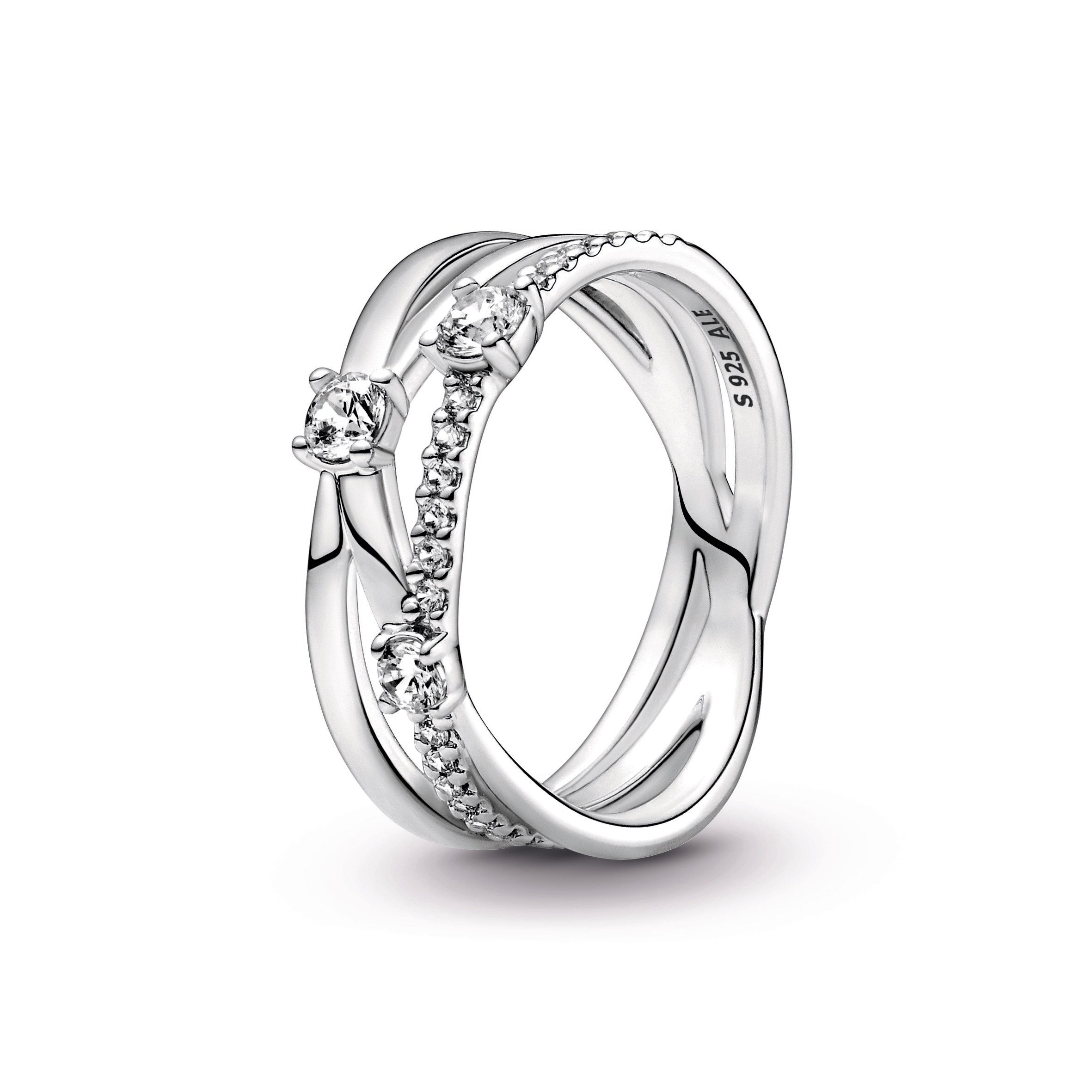 PANDORA Sparkling Triple Band Ring Cubic Zirconia Rings Statement Ring Jewelry Gift